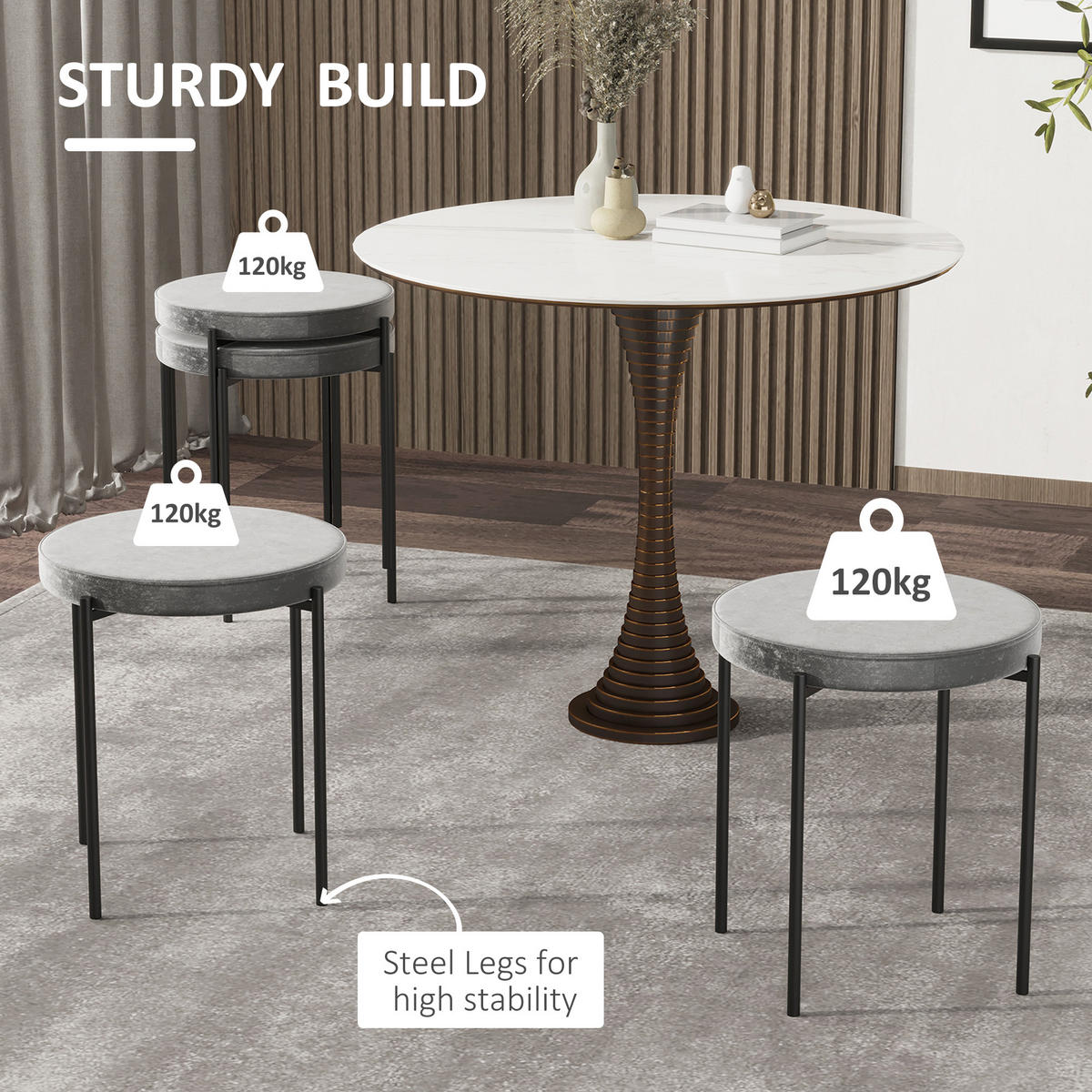 STAPELHOCKER DE-35960 4er Set mit Samtbezug Grau - Dunkelgrau, Metall (41.5/46/41.5cm) - ComfortXL