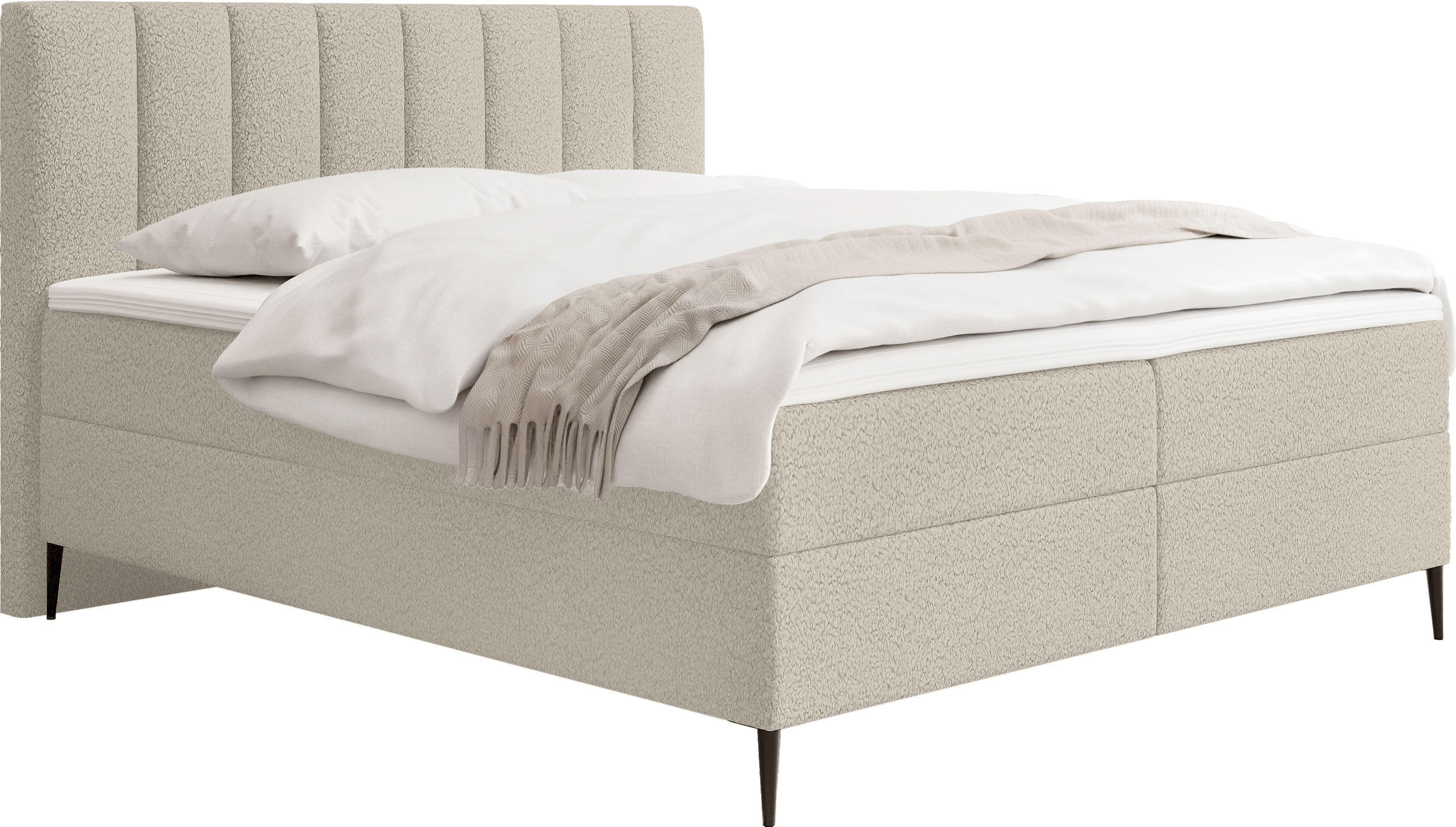 BOXBETT Allen mit Bettkasten, Boucle Beige 120x200 cm – inkl. H4 Taschenfederkern Matratze & Foam Topper - Beige/Schwarz, Holzwerkstoff/Metall (120/200cm) - WFL GROUP