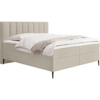 BOXBETT Allen mit Bettkasten, Boucle Beige 120x200 cm – inkl. H4 Taschenfederkern Matratze & Foam Topper - Beige/Schwarz, Holzwerkstoff/Metall (120/200cm) - WFL GROUP