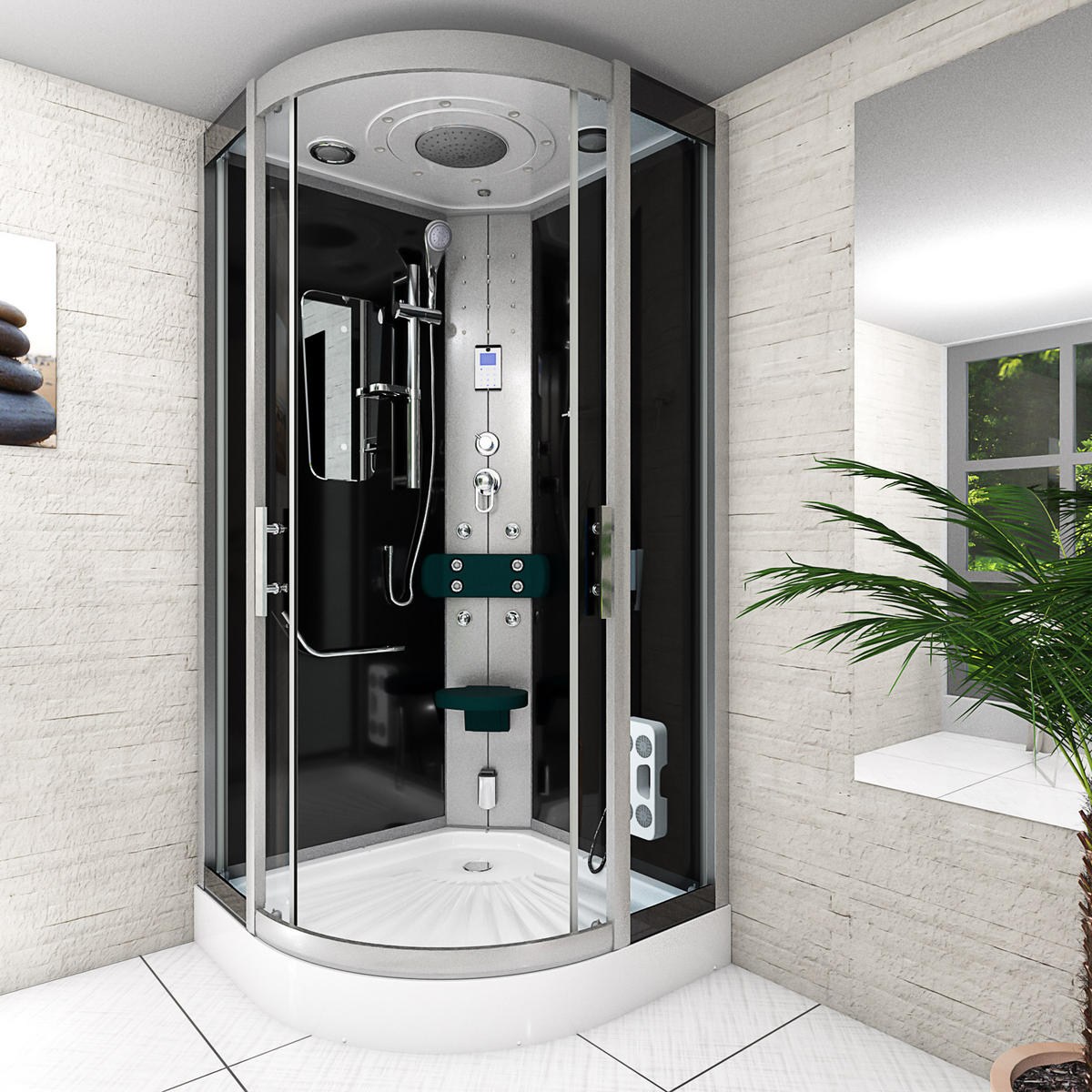 DAMPFDUSCHE Dusche D46-03T2-EC sw 80x80 - Schwarz, Glas/Kunststoff (80/80/215cm) - AcquaVapore by Sandra Jentho