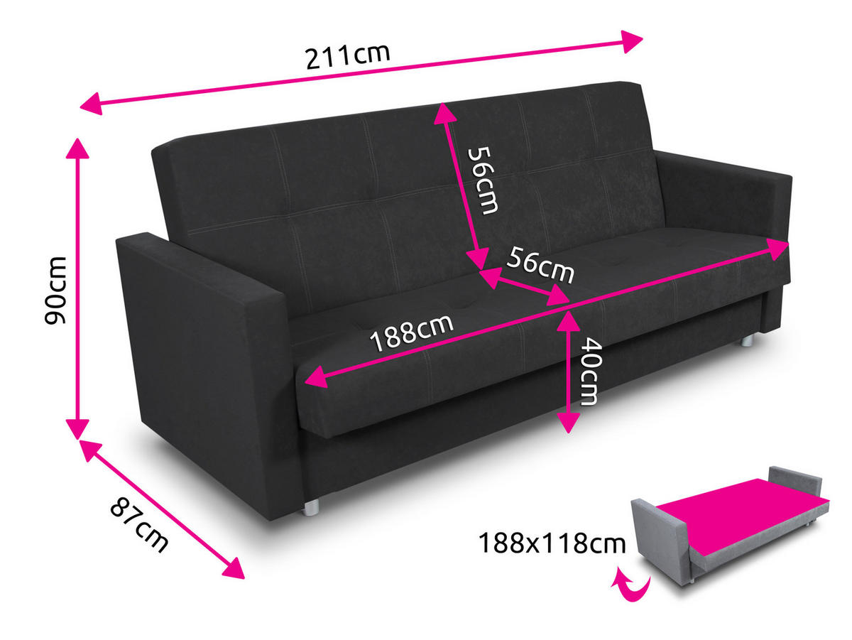 SCHLAFSOFA Dave - Silberfarben/Grün, Holz/Kunststoff (211/90/87cm)