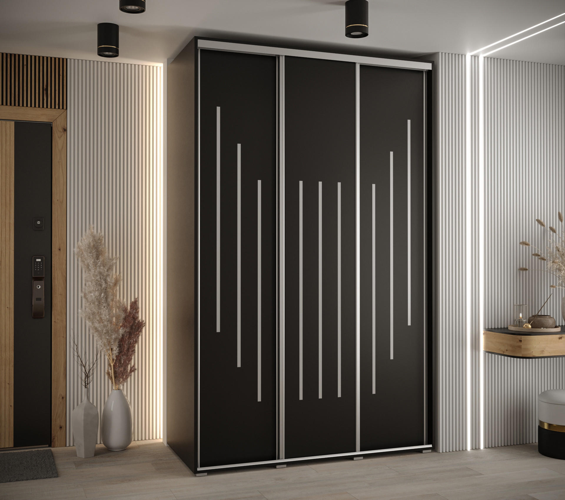 SCHWEBETÜRENSCHRANK 235,2/160/60 3-türig - Silberfarben/Schwarz, Holz/Metall (160/235/60cm) - Abiks Möbel
