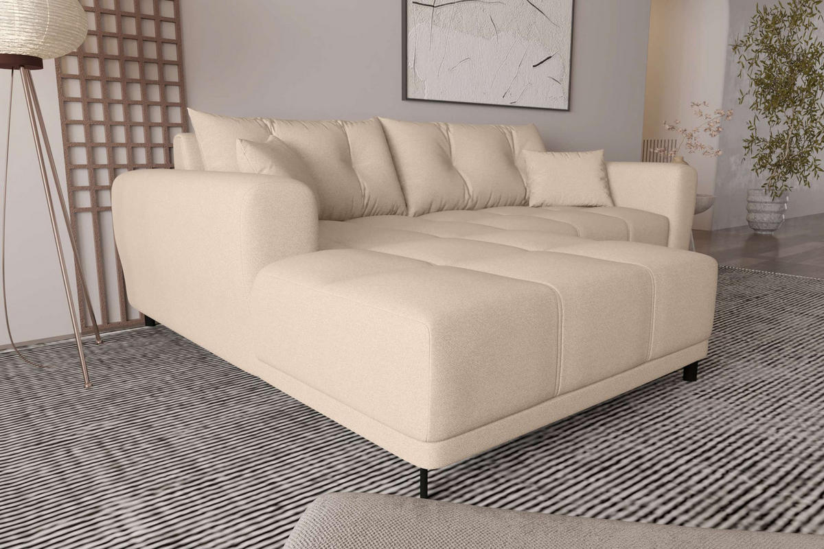 ECKSOFA Massimo Strukturstoff Beige inkl. Schlaffunktion Links - Beige/Schwarz, Textil/Metall (246/177cm) - 99rooms