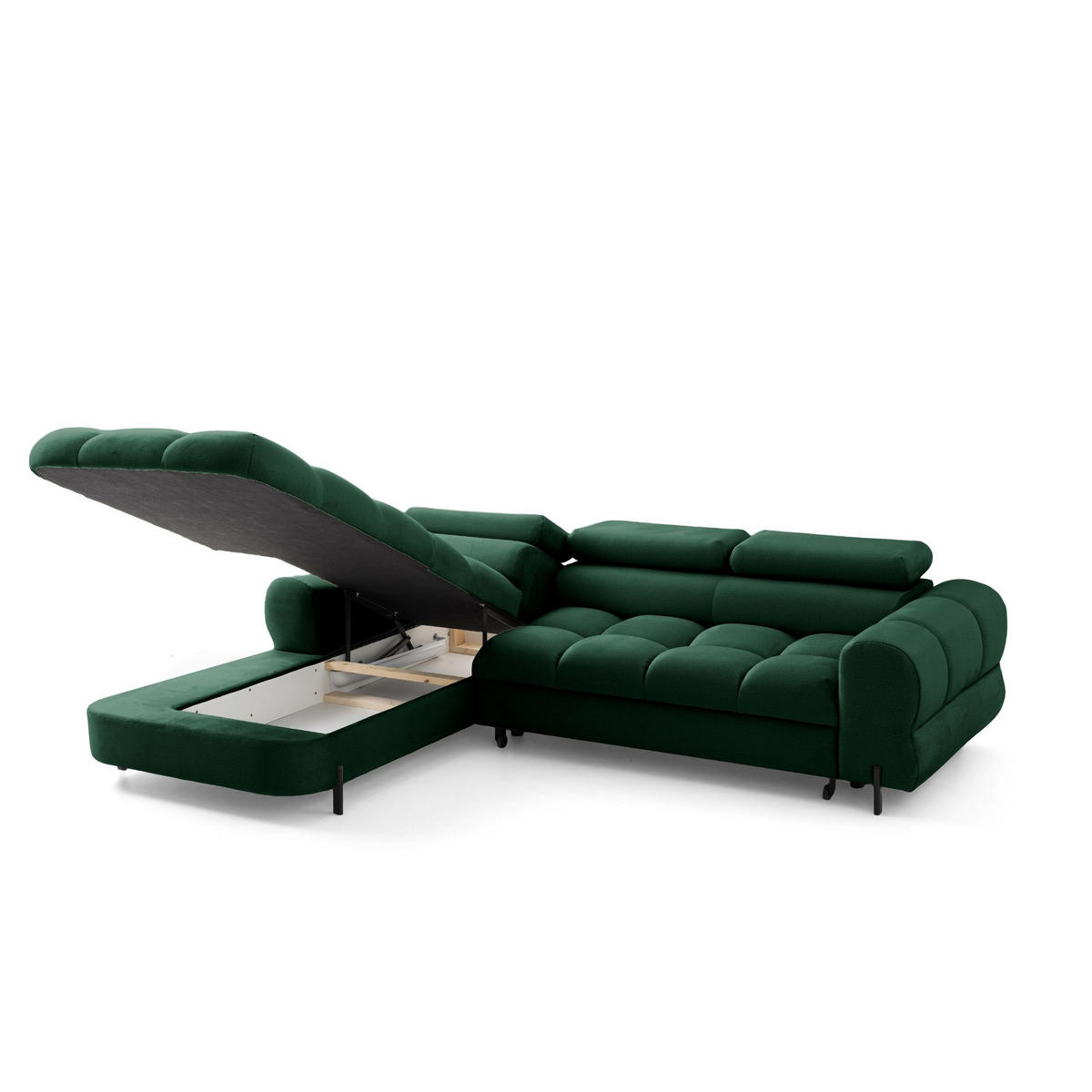 ECKSOFA UFFO L Links mit Schlaffunktion 260x195 Velours Dunkelgrün - Dunkelgrün/Schwarz, Holz/Textil (260/195cm) - Muffo