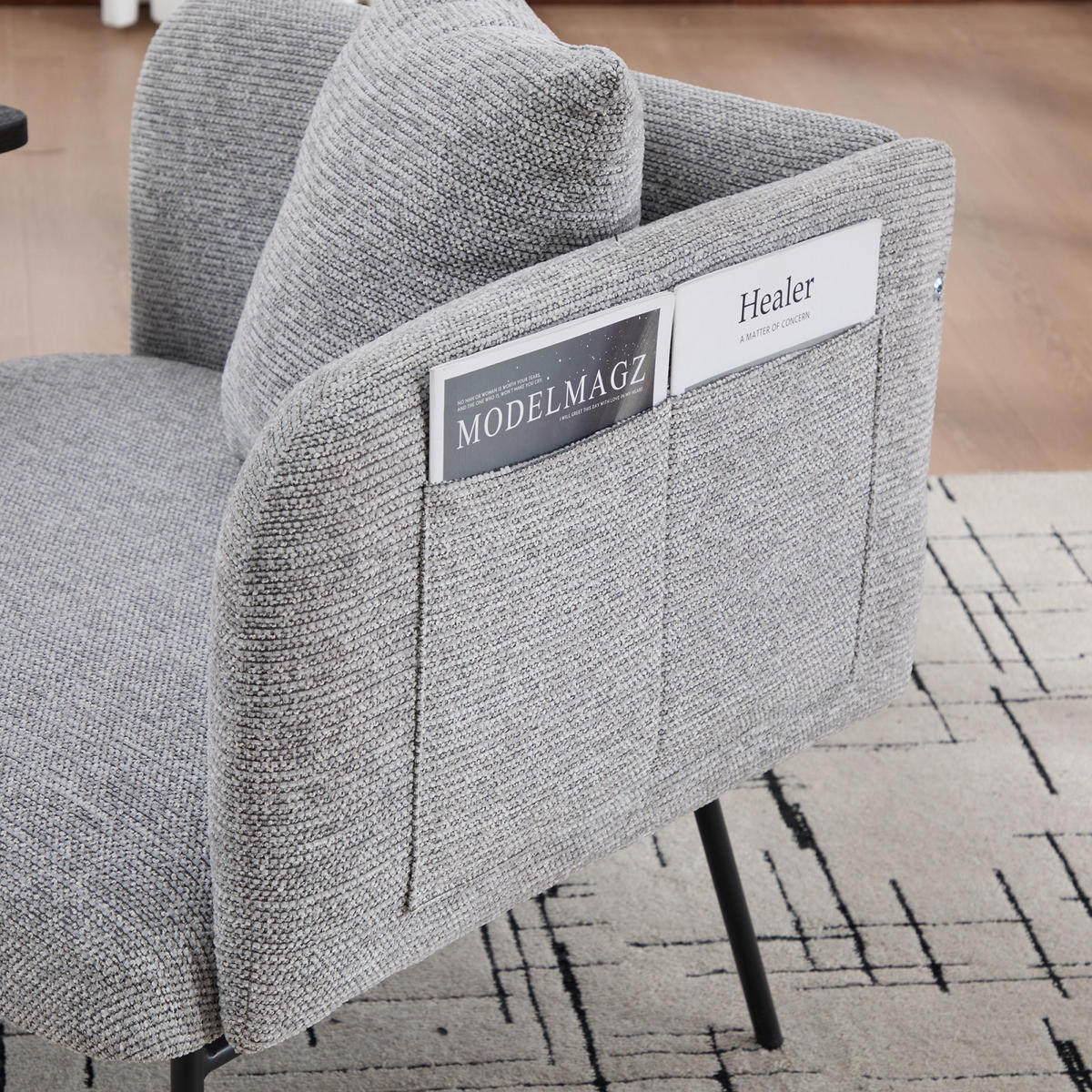 SESSEL mit Beistelltisch und Seitentaschen, Polstersessel Wohnzimmer, Grau - Grau, Textil (64/71/64cm) - PARAFTA HOME