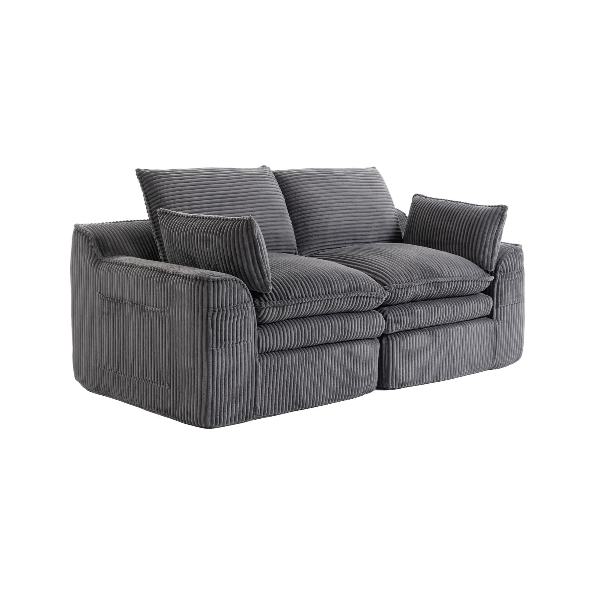 2-SITZER-SOFA 191/94/85 cm dunkelgrau aus Cord mit Seitentaschen und Federkern - Dunkelgrau, Textil (94/85/191cm) - Modenvie