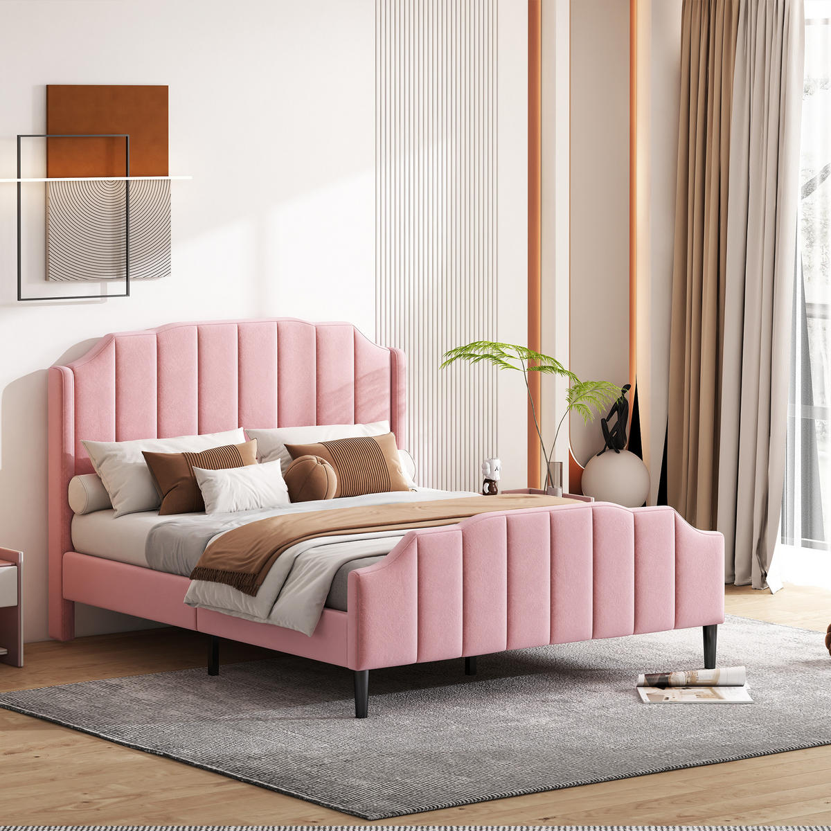 POLSTERBETT 140x200 Samt rosa - Rosa, Textil (140/200cm) - LEBENLANG