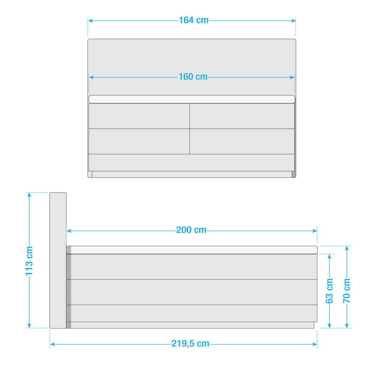 BOXSPRINGBETT - Massivholz / Textil / Teilmassivholz - Grau, Holz/Textil (160/200cm) - home24