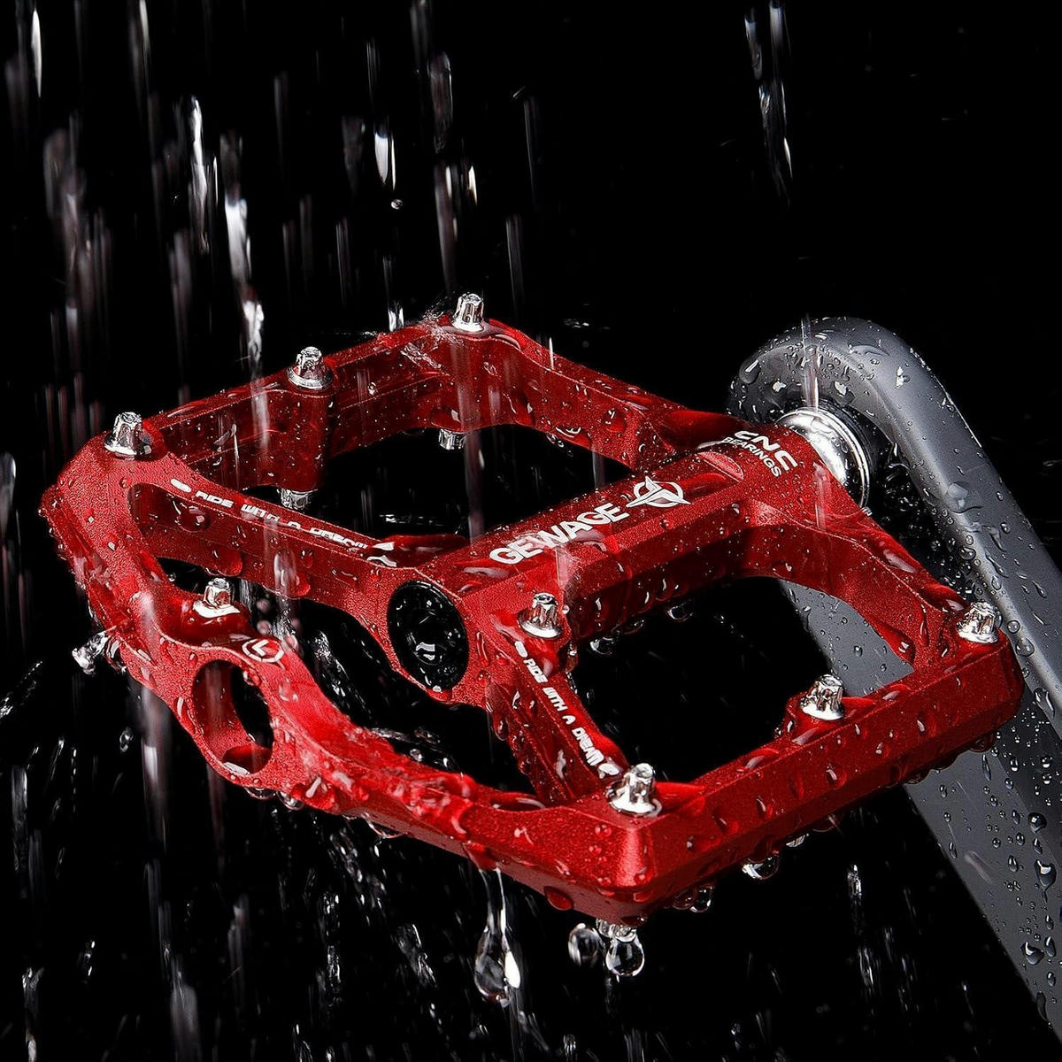 FAHRRADPEDALE Rennrad/Mountainbike CNC-gefräst Rot 9/16 Zoll 3 Lager mit Anti-Rutsch-Nägeln - Rot, Metall (10/1.5/10.4cm)