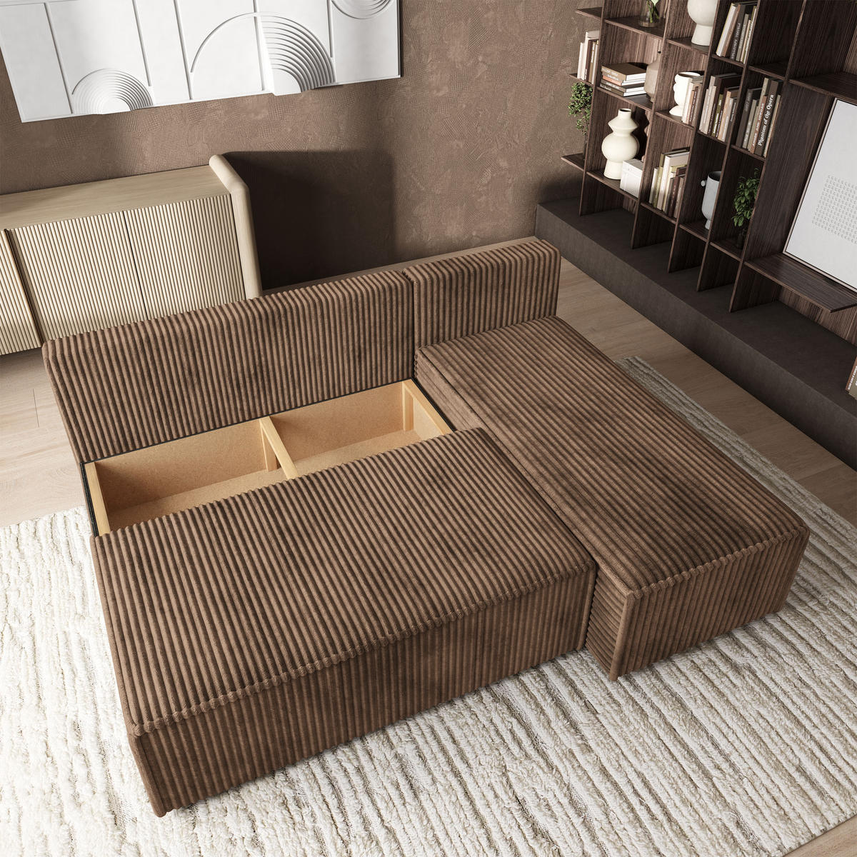 ROHOVÁ SEDAČKA BRISO béžová - šedá/béžová, dřevo/textil (200/140cm) - MASSENO