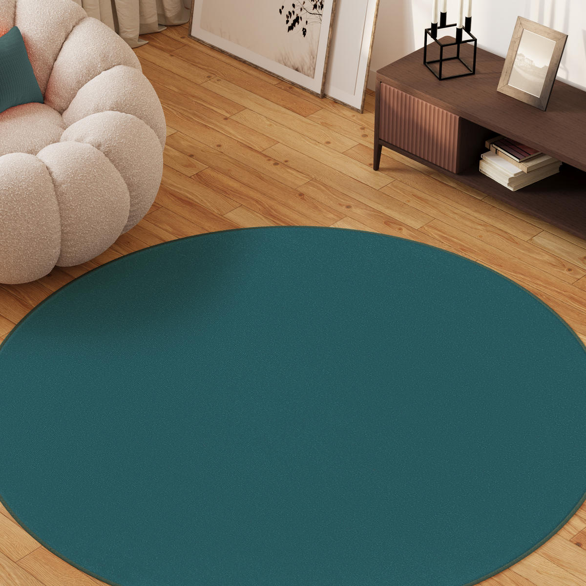TEPPICH MONO Rund Outdoor Blau 100/100 cm - Blau, Textil (100/100cm) - Tapiso
