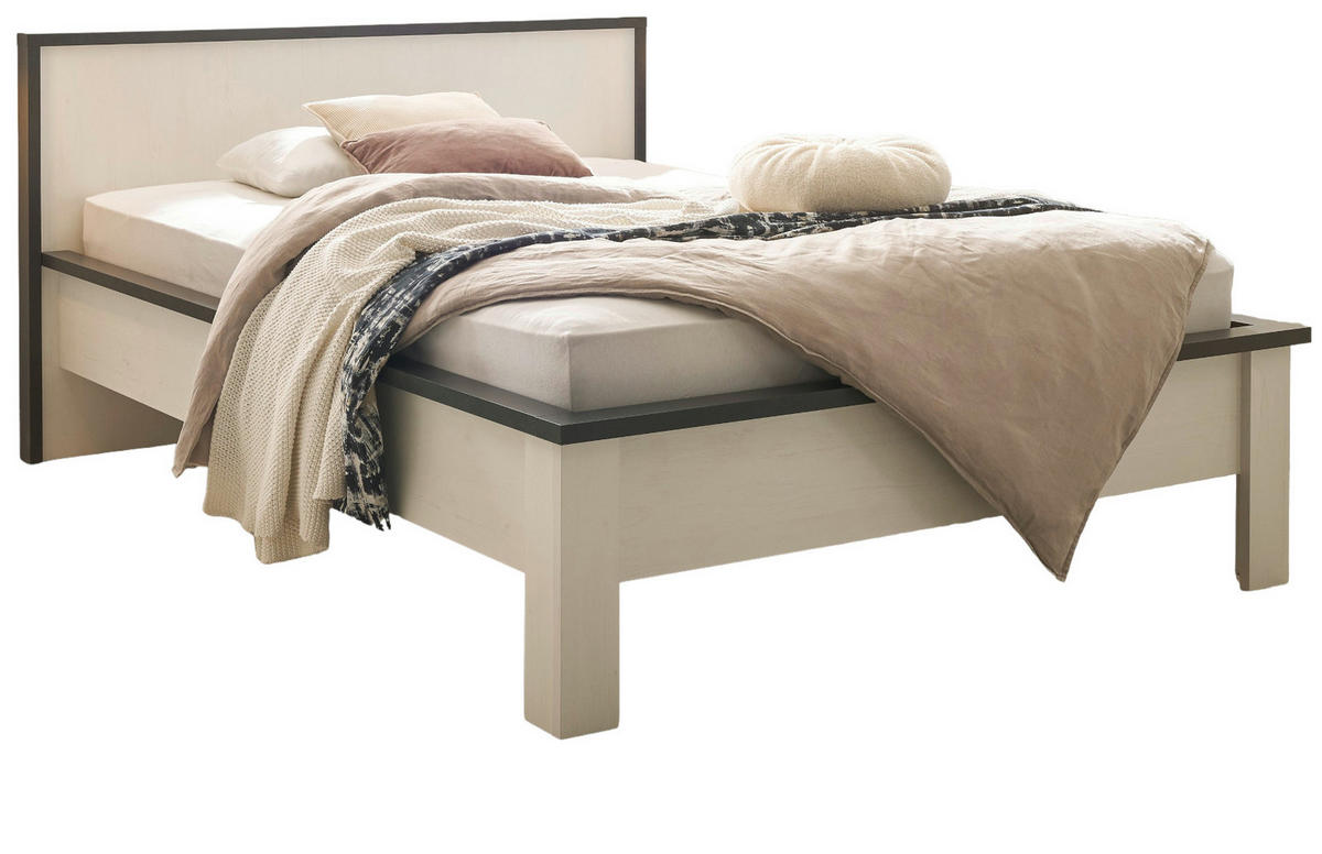 BETT weiß Pinie, anthrazit Landhaus, Einzelbett Liegefläche 140 x 200 cm - Anthrazit/Weiß, Holzwerkstoff (140/200cm) - Furn.Design