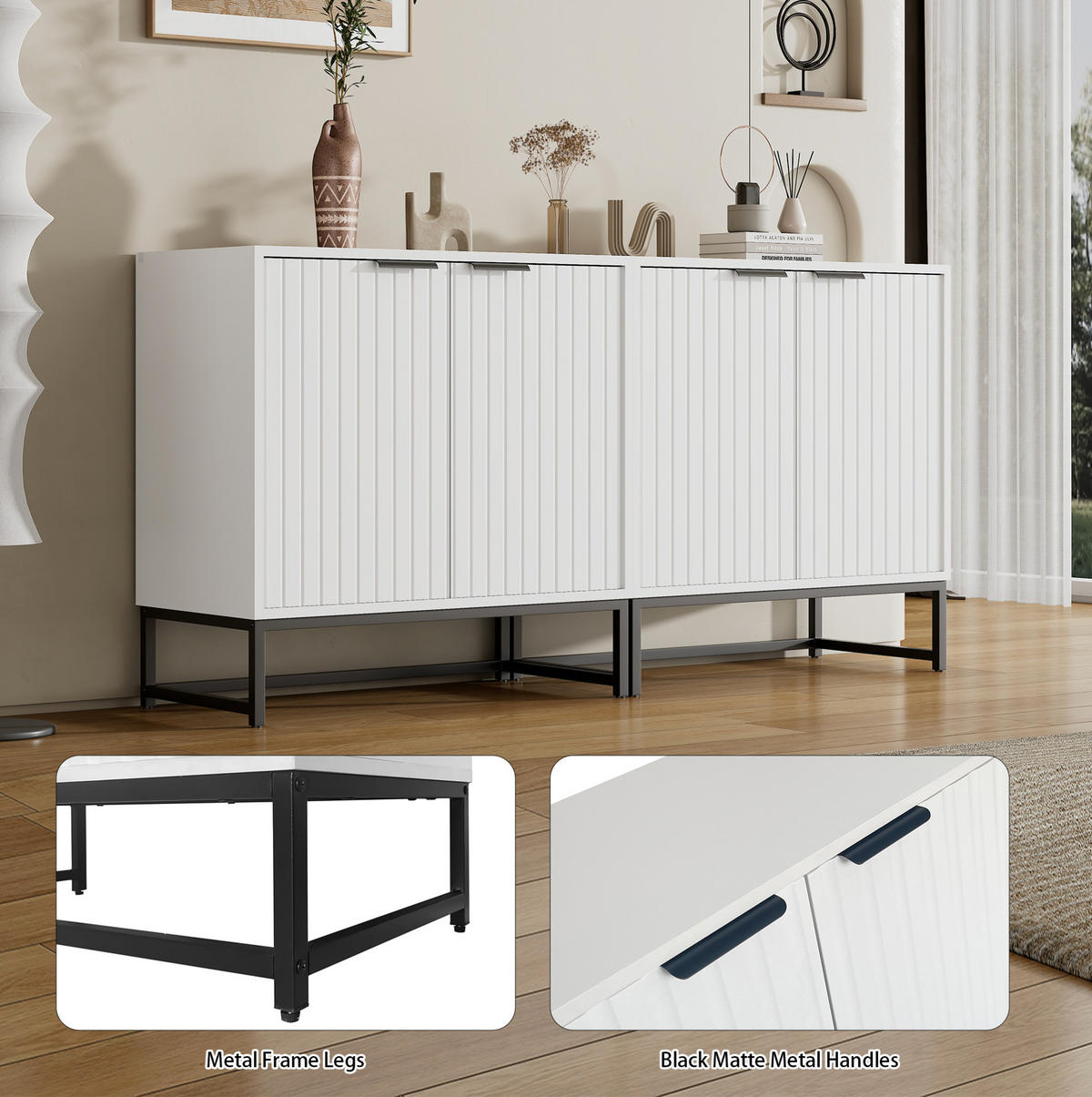KOMMODE 80/40/80 cm mit 2 Türen und Metallgriffen – weiß - Weiß, Holzwerkstoff (80/80/40cm) - BEAOK