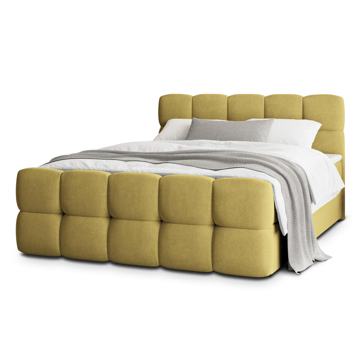 POSTEL BOXSPRING BRUME 160x200 cm, s matrací a úložným prostorem, žlutá - žlutá, kompozitní dřevo/textil (160/200cm) - MASSENO