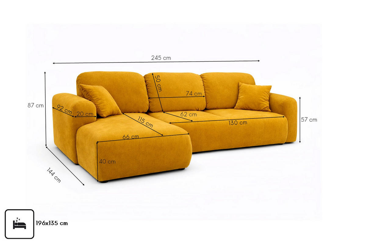 ECKSOFA Mit Schlaffunktion Und Bettkasten, Sofa L-Form Bingo L, Veloursstoff Salvador, Gelb, Links - Gelb, Holz (245/144cm) - Kaiser Möbel
