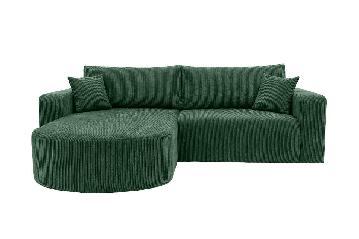ECKSOFA Mit Schlaffunktion, Cordstoff Poso, Grün, Links, ROUND ONE - Grün, Holz (244/175cm) - Kaiser Möbel