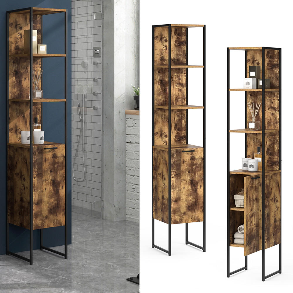 BADSCHRANK Fyrk Antikholz 33 x 185 cm - Eichefarben/Braun, Holzwerkstoff (33/185/33cm) - Vicco