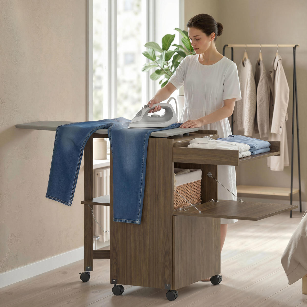 BÜGELBRETTSCHRANK Braun 1 Stück - Braun, Holzwerkstoff (55/87/154cm) - GiPP