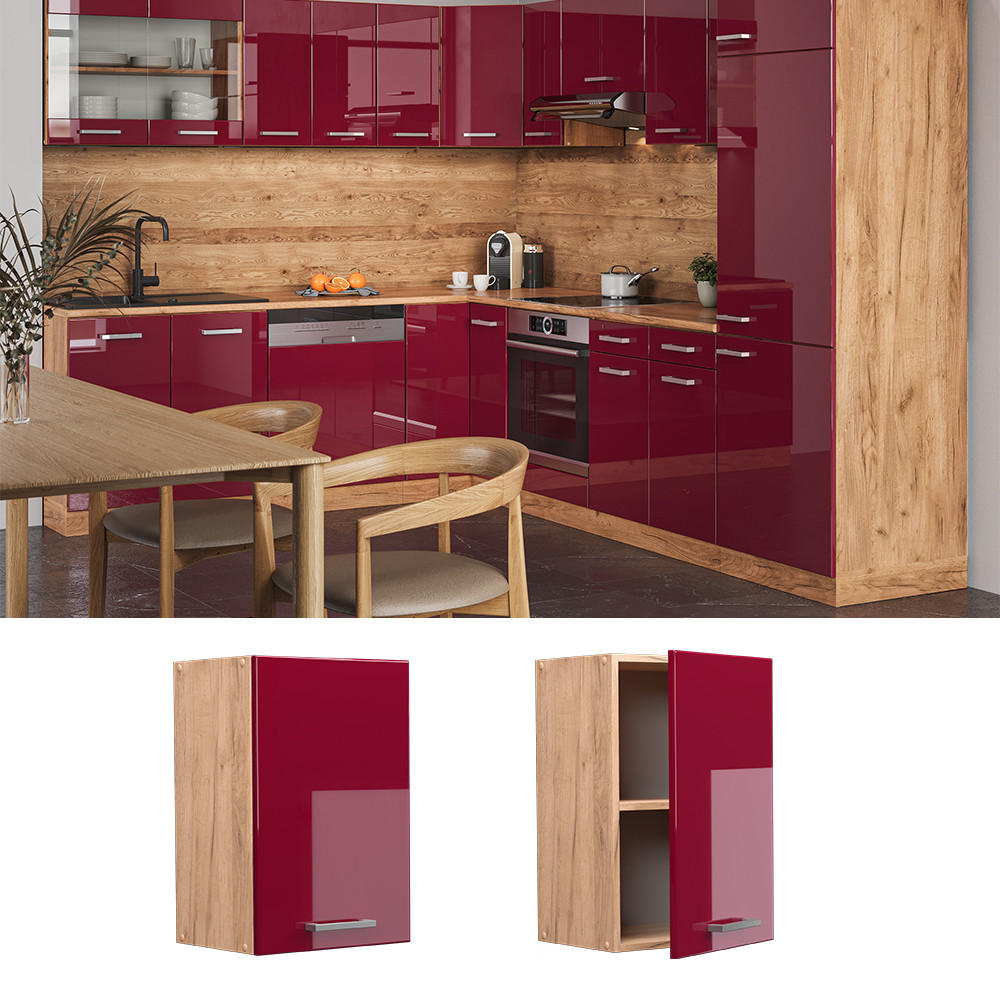HÄNGESCHRANK R-Line Rot Hochglanz 40 cm - Honigeiche/Bordeaux, Holzwerkstoff (40/60/31cm) - Vicco