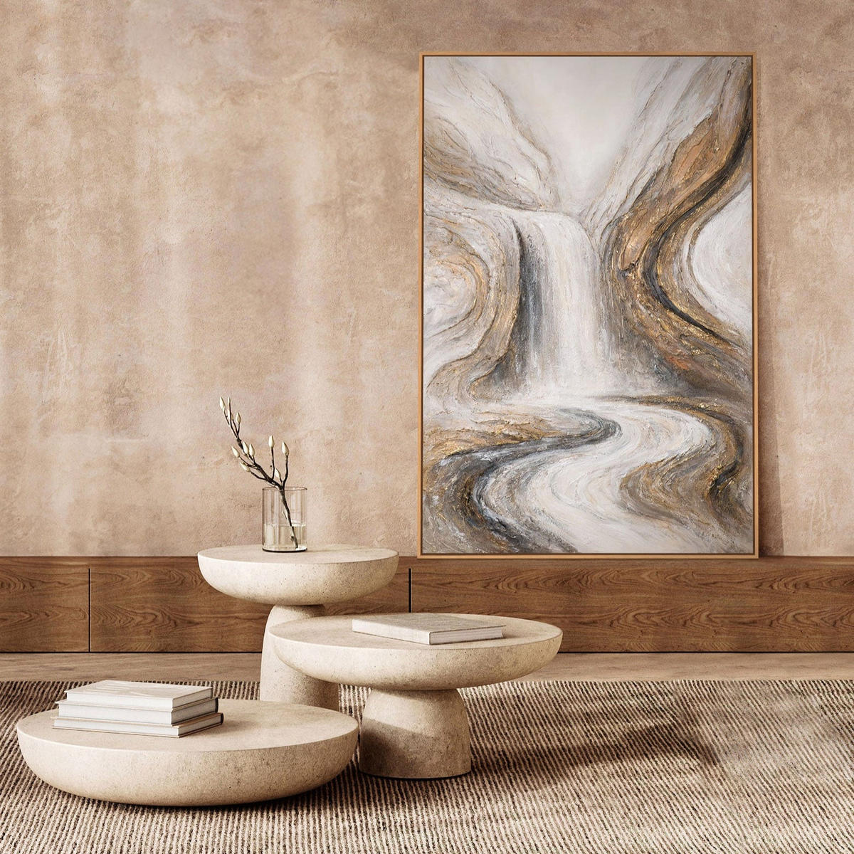 GEMÄLDE Wasserfall der Träume Schattenfugenrahmen Beige 140x100 cm - Beige, Holz (140/100cm) - YS-art gallery