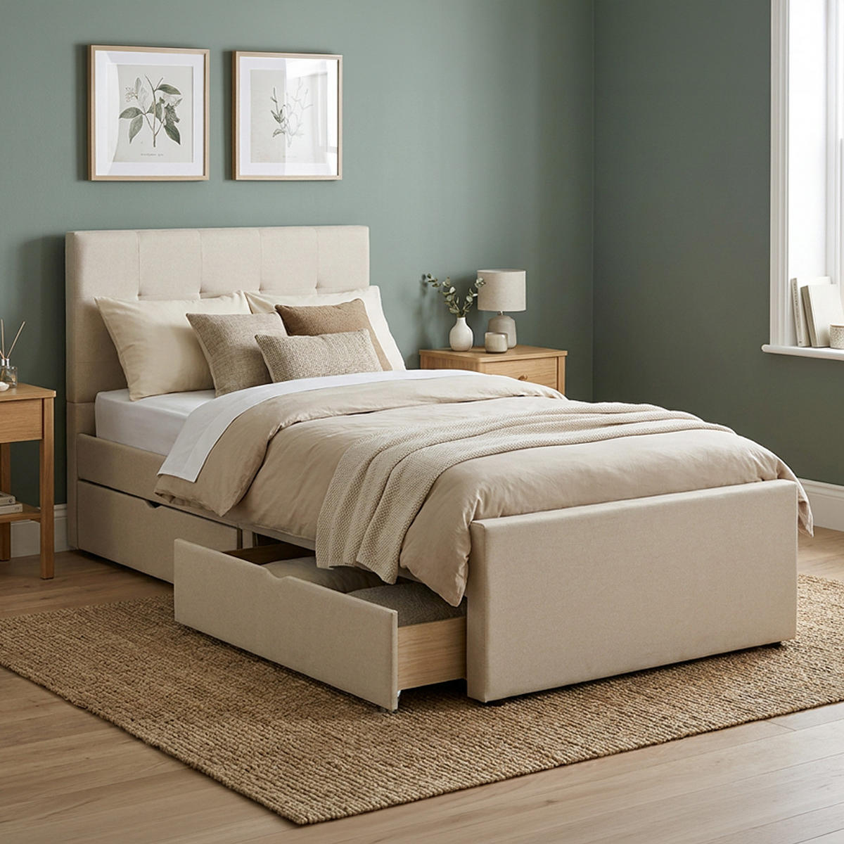 POLSTERBETT mit Stauraum 90/200 cm in Beige + Lattenrost - Anthrazit/Beige, Textil (90/200cm) - Homestyle4u