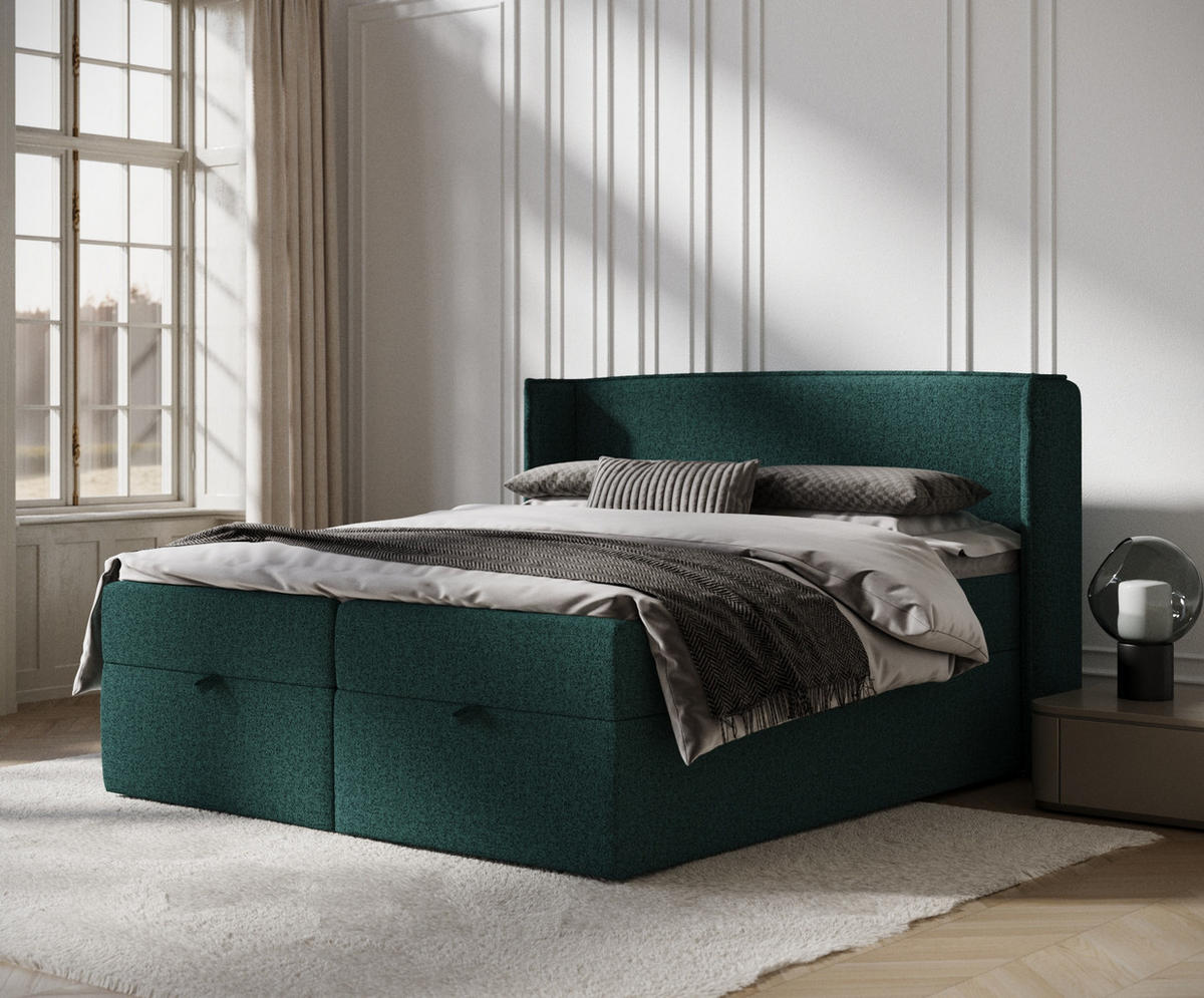 BOXBETT Passion Grün 200/200 cm - Schwarz/Grün, Kunststoff/Textil (200/200cm) - Maison de Reve