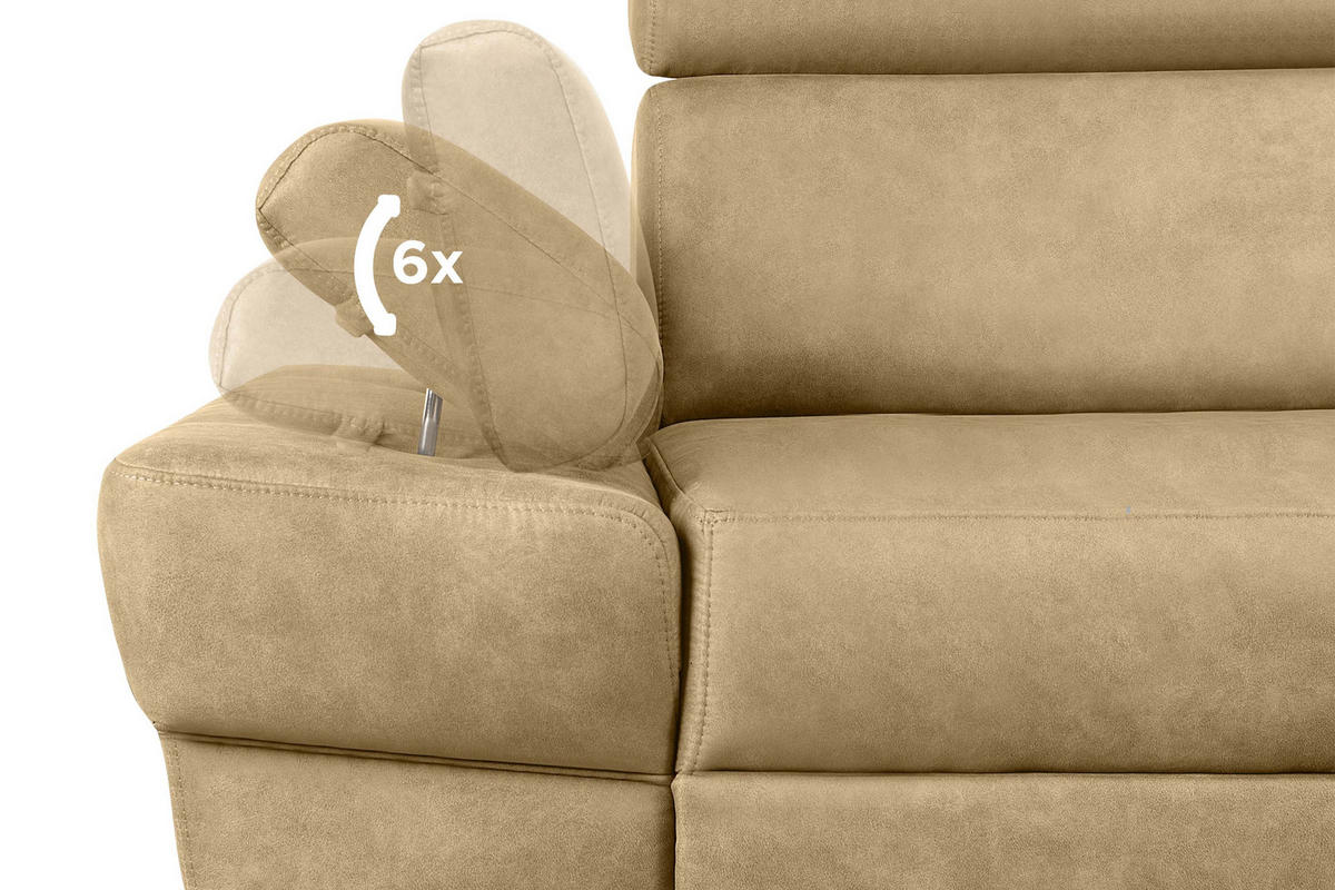 SCHLAFECKSOFA RATLO rechts 4/5-Sitzer mit Bettkasten in Lederoptik, gelb - Gelb/Silberfarben, Textil (270/190cm) - KONSIMO®