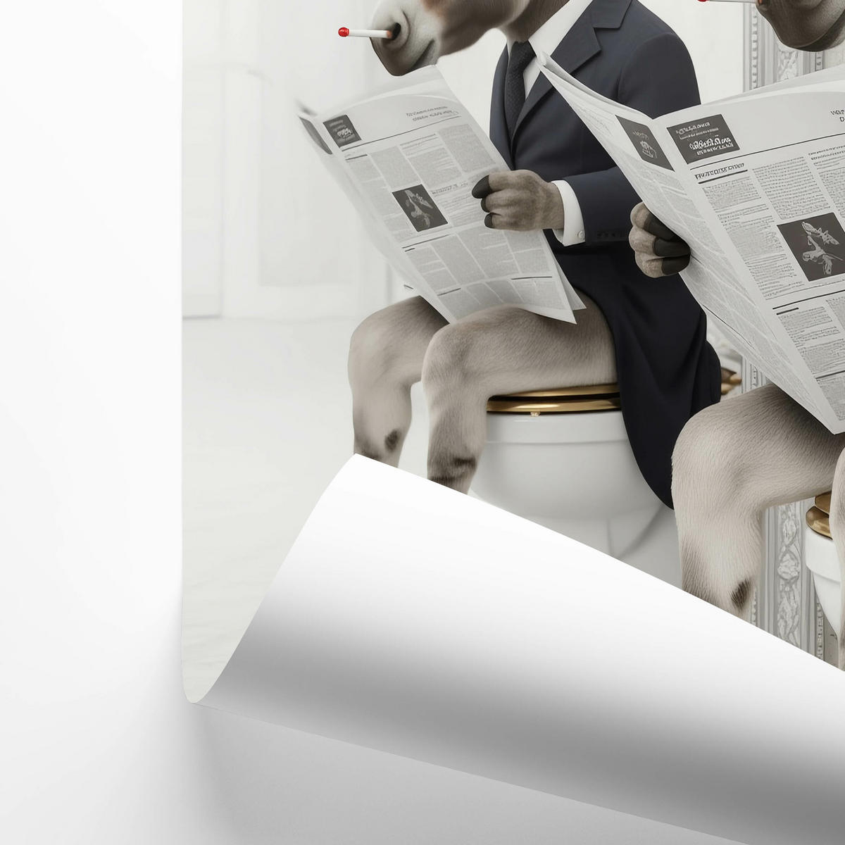 POSTER für Badezimmer WC ESEL im Anzug auf Toilette mit Zeitung Abstraktion 30x40cm - Beige/Schwarz, Papier (30/40/40cm) - Muralo