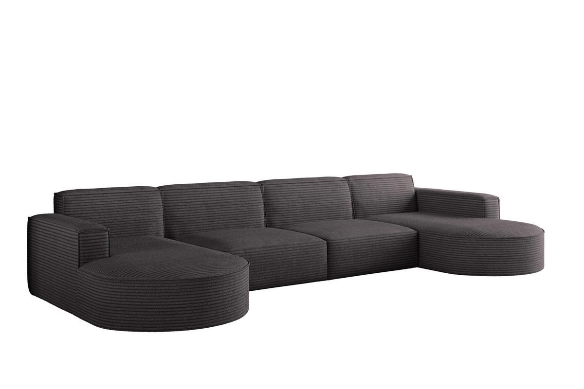 ECKSOFA U-Form XL Designer MODENA stoff Dicker Cord Poso Dunkelgrau - Dunkelgrau, Holz (165/382cm) - Kaiser Möbel