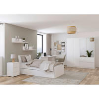 JUGENDZIMMER Joel in Weiß 5 teilig – mit 4türigem Kleiderschrank mit Spiegel, 90er Jugendbett, Nachttisch, Schreibtisch und Rollcontainer - Weiß, Holzwerkstoff (80/200/120cm)