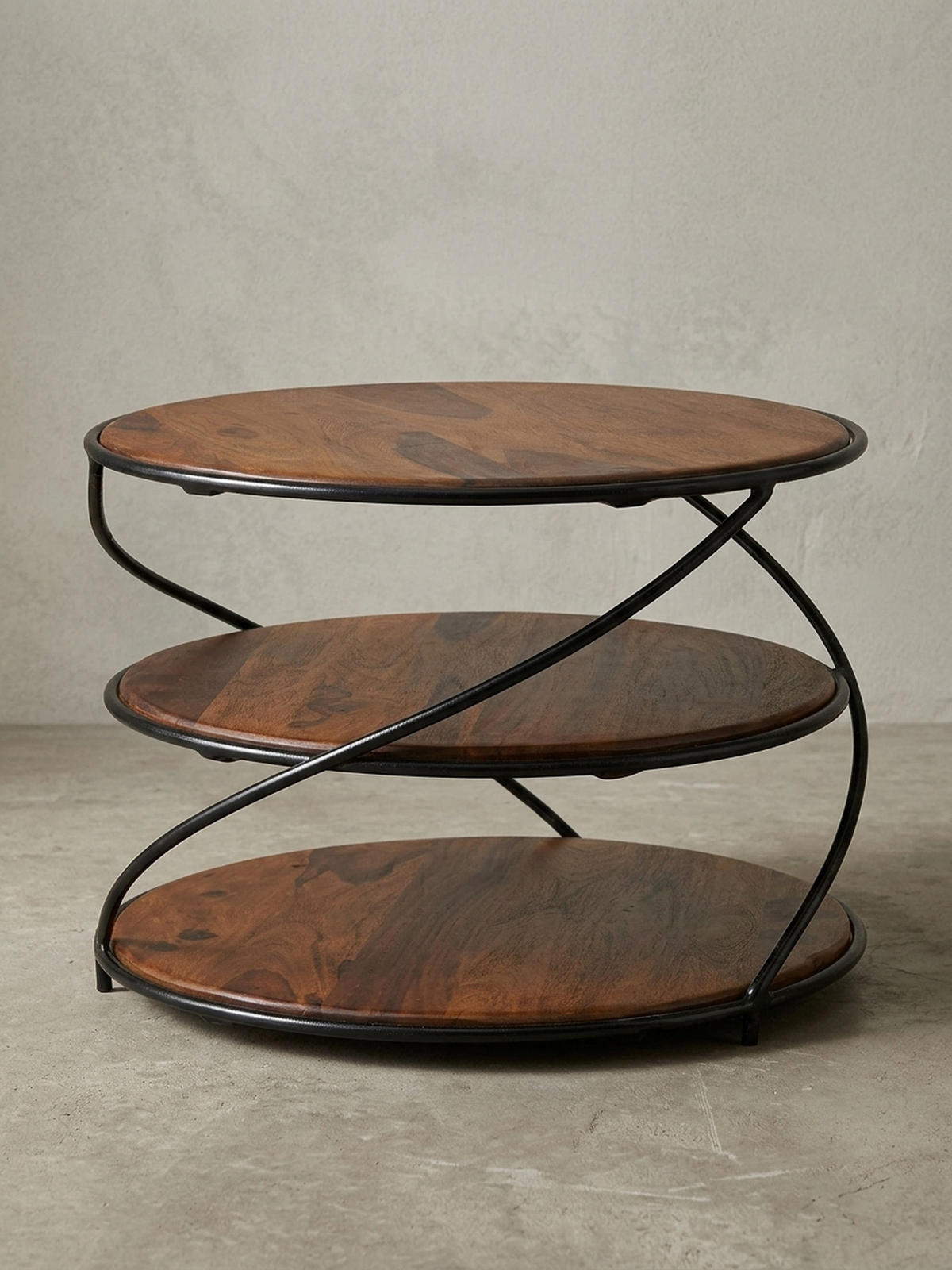 COUCHTISCH aus Sheesham-Massivholz, 58x58 cm, mit 3 Ablageflächen und außergewöhnlichem Design - Schwarz/Braun, Holz/Metall (58/58/40cm) - KADIMA DESIGN