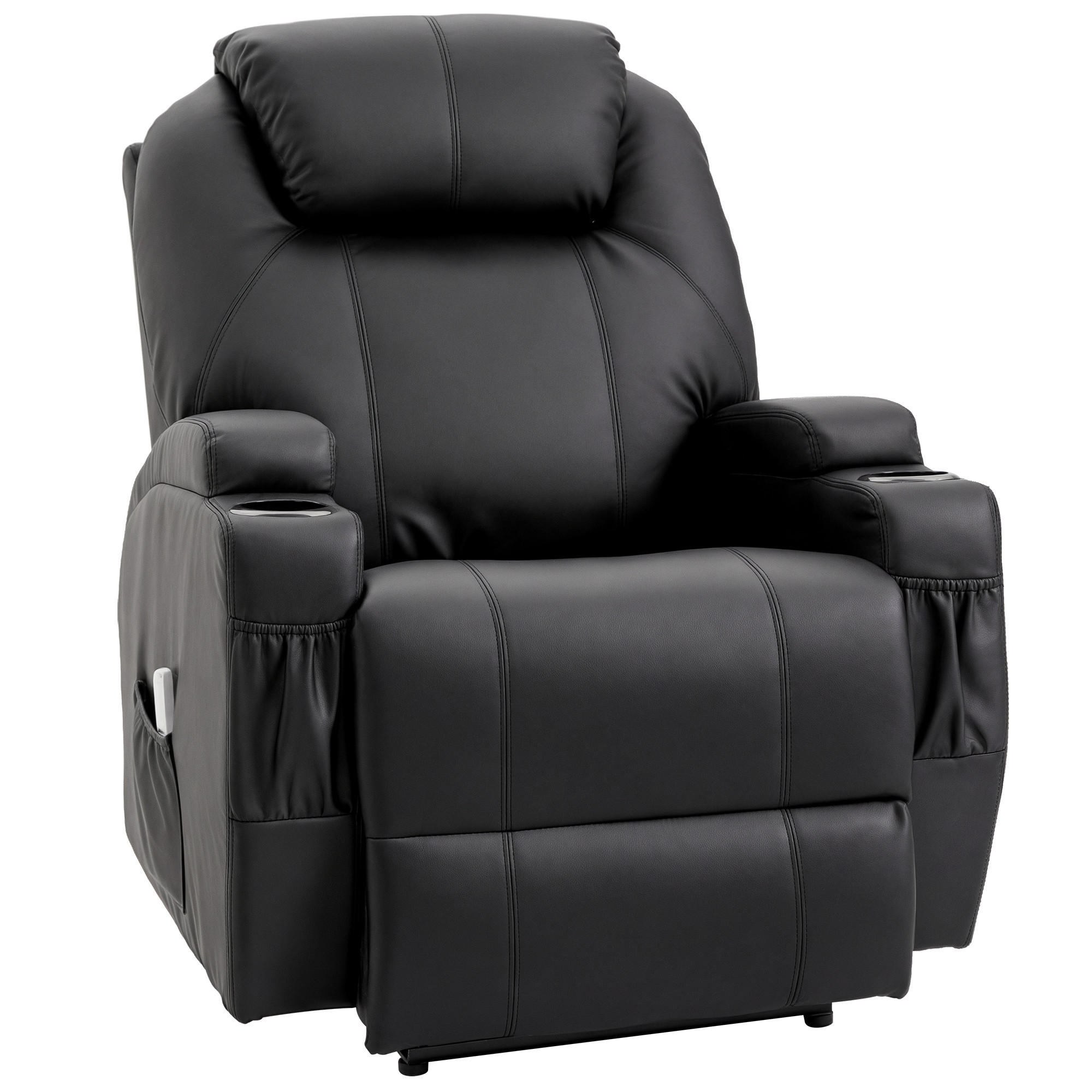 MASSAGESESSEL DE-15346 elektrisch verstellbar mit 8 Massagepunkten Schwarz - Schwarz, Leder (97/110/82cm) - ComfortXL