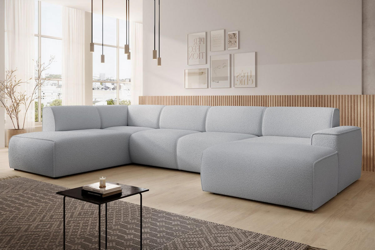WOHNLANDSCHAFT Bouvi Hellgrau links - Hellgrau/Schwarz, Kunststoff/Textil (378/220cm) - Selsey