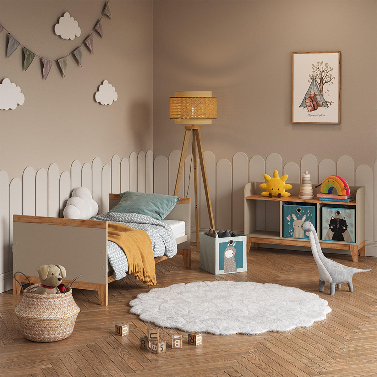 DĚTSKÁ LAVICE Malia Kašmír - kašmírová/světle šedá, kompozitní dřevo (107.2/63.8/30.6cm) - VitaliSpa