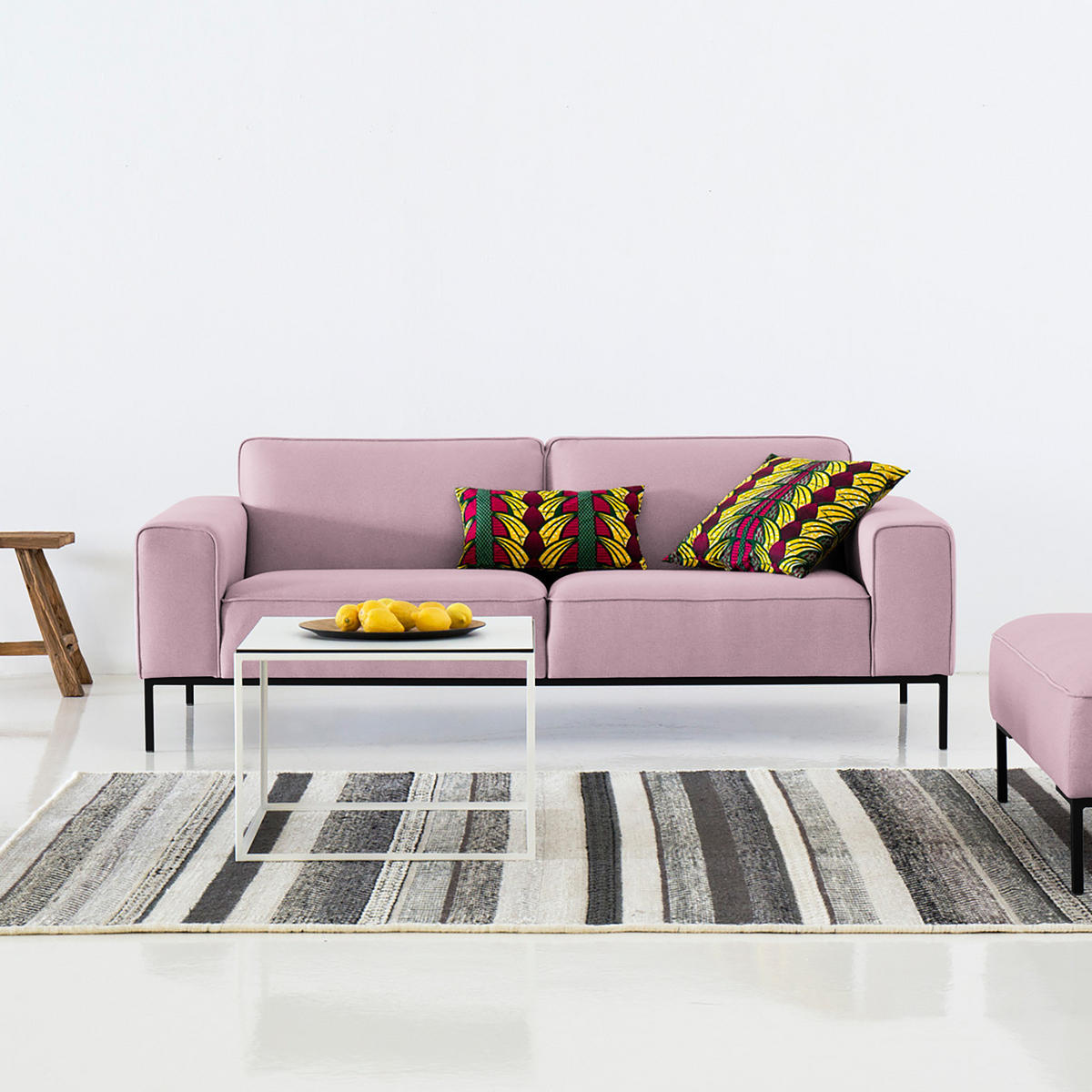 3-SITZER SOFA - Webstoff - Rosa, Textil (205/77/93cm) - home24