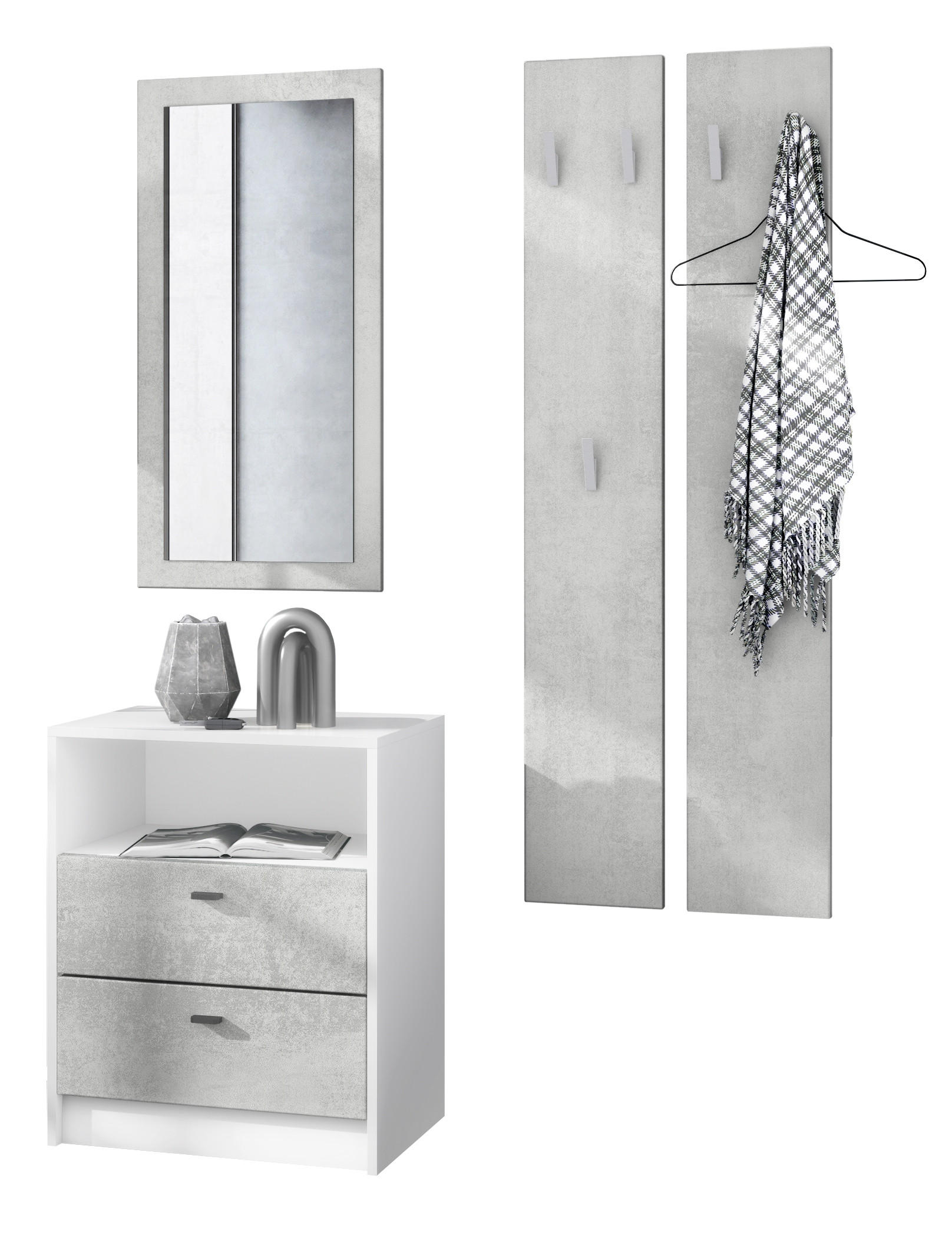 GARDEROBE Pino Beton Oxid Optik - Hellgrau, Holzwerkstoff (130/185/36cm) - Vladon