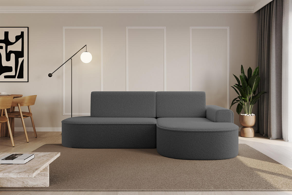 ECKSOFA mit Schlaffunktion und Bettkasten Ottomane Rechts MARI-L1-S - 283x167x85 cm Grau Bouclé - Schwarz/Grau, Holzwerkstoff/Kunststoff (167/283cm) - ALTDECOR