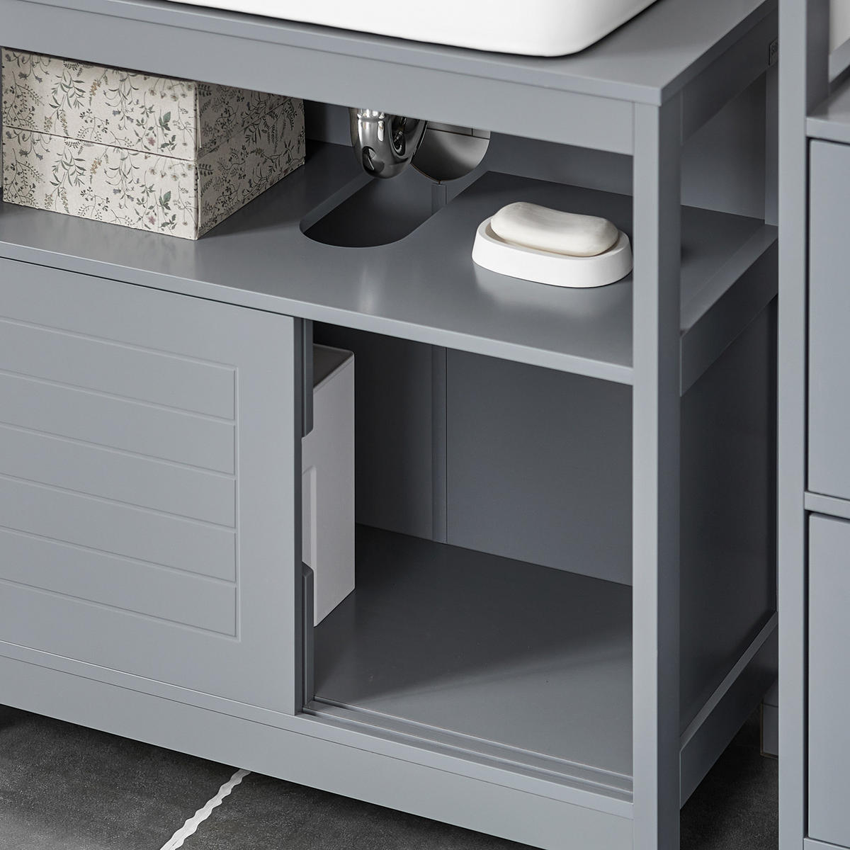 WASCHBECKENUNTERSCHRANK Grau - Grau, Holzwerkstoff (60/60/31cm) - SoBuy