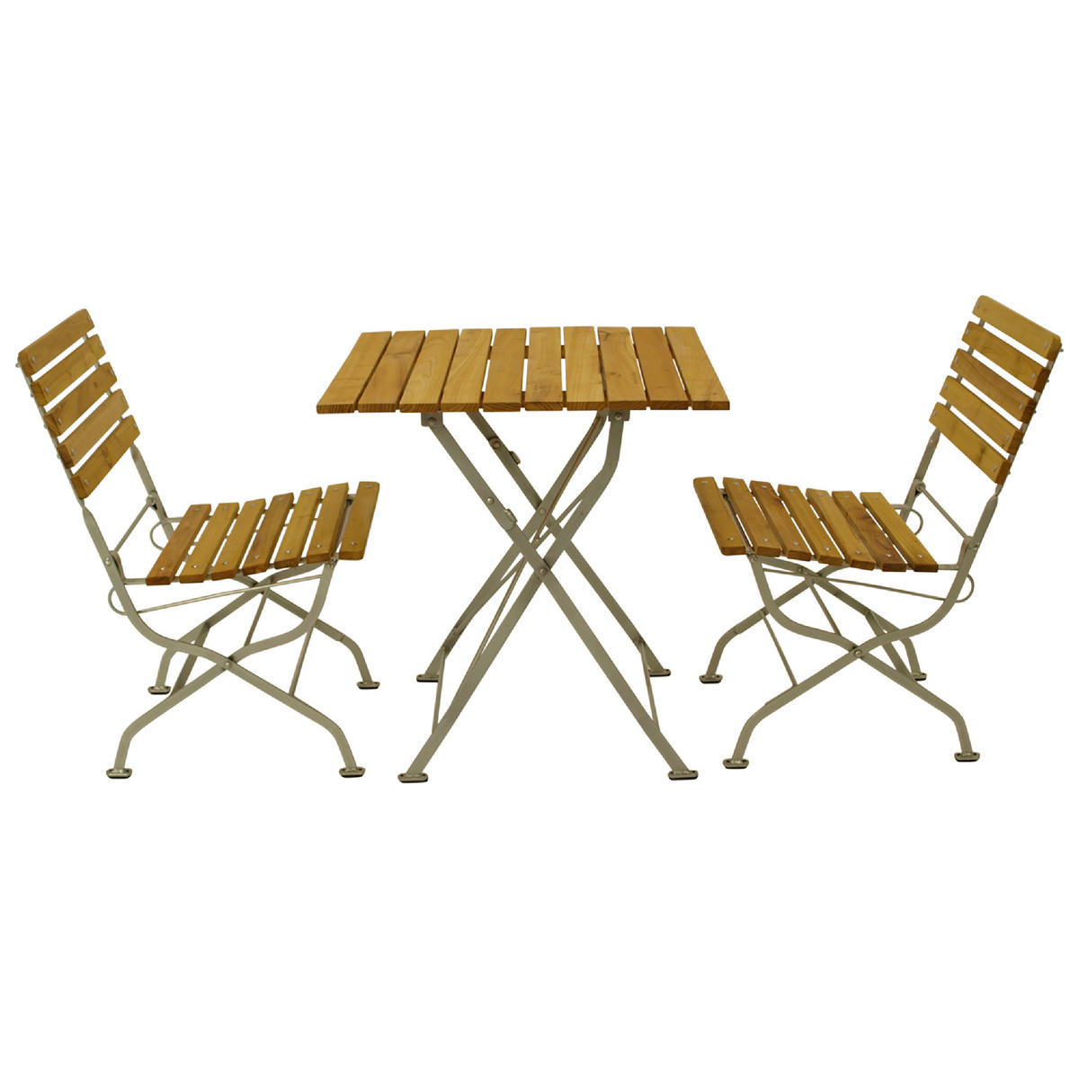 BISTRO Set Genf - Gartenmöbel Garten-Garnitur 3-teilig, Sitzgruppe für 2 Personen - Flachstahl verzinkt hellgrau - Robinienholz - Grau, Holz - TPFGarden