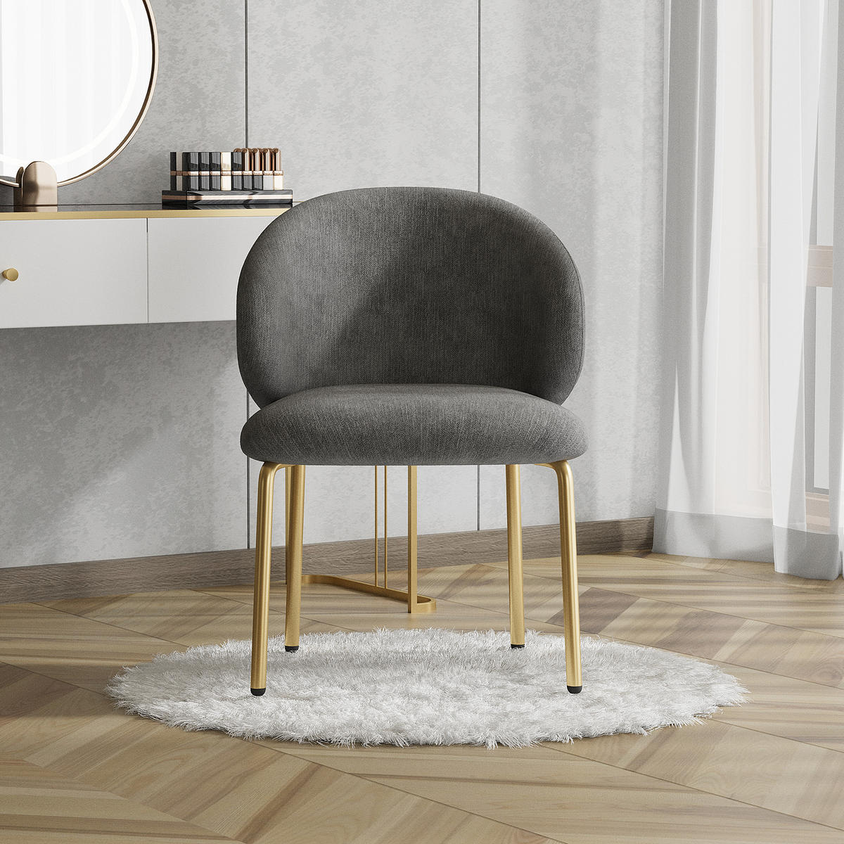 STUHLSET, 2 Esszimmerstühle, Chenille, Goldbeine, Grau - Grau, Textil (47.5/74/56cm) - FLIEKS