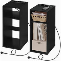 NACHTTISCH 2er Set mit Ladefunktion, 2 offene Fächer, Schwarz - Schwarz, Holzwerkstoff (25/60/30cm) - Woltu