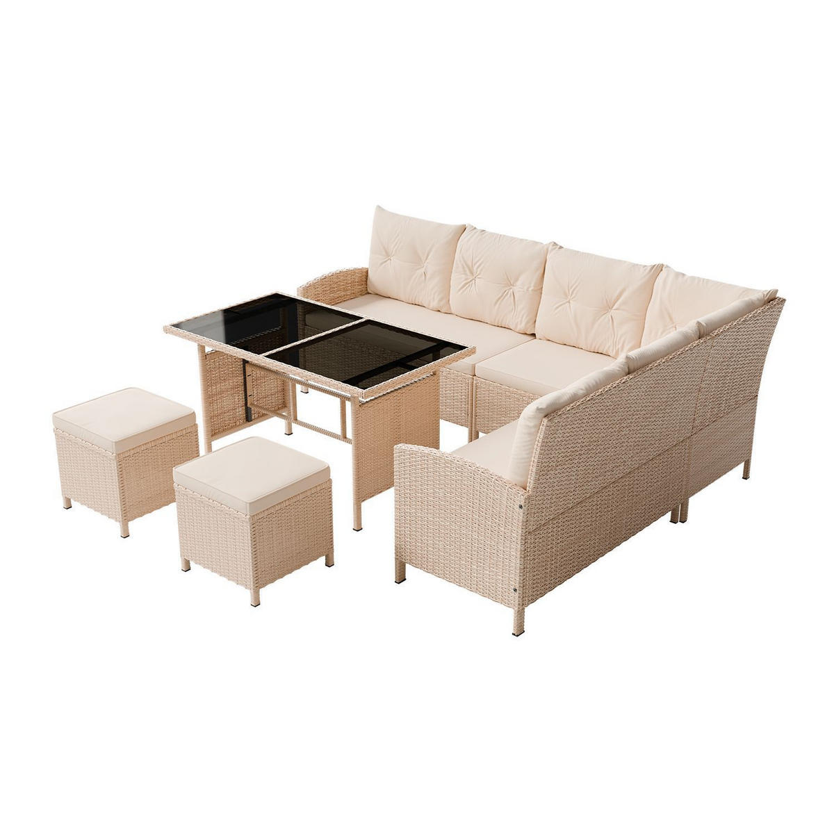 LOUNGEGARNITUR Manacor creme, sand - Beige, Kunststoff/Metall - Juskys