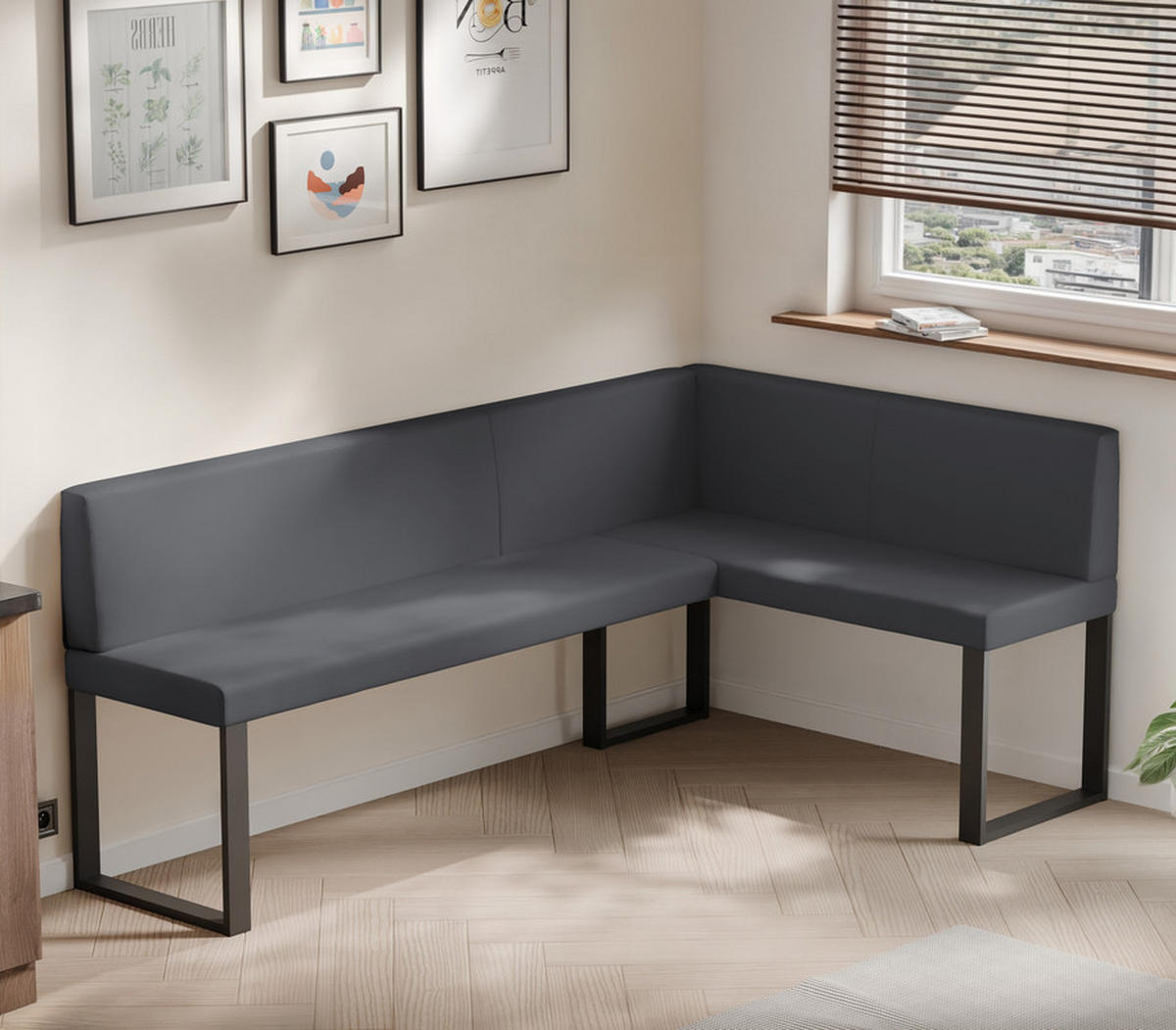 ECKBANK rechts SANA U Kunstleder glatt, 128/168 cm Grau - Grau, Kunststoff/Textil (128/168cm) - Idohome