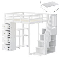 HOCHBETT 140/200 cm Weiß mit Matratze mit Aufbewahrungsschublade und Sicherheitsleiter - Weiß, Holzwerkstoff (140/200cm) - OKWISH