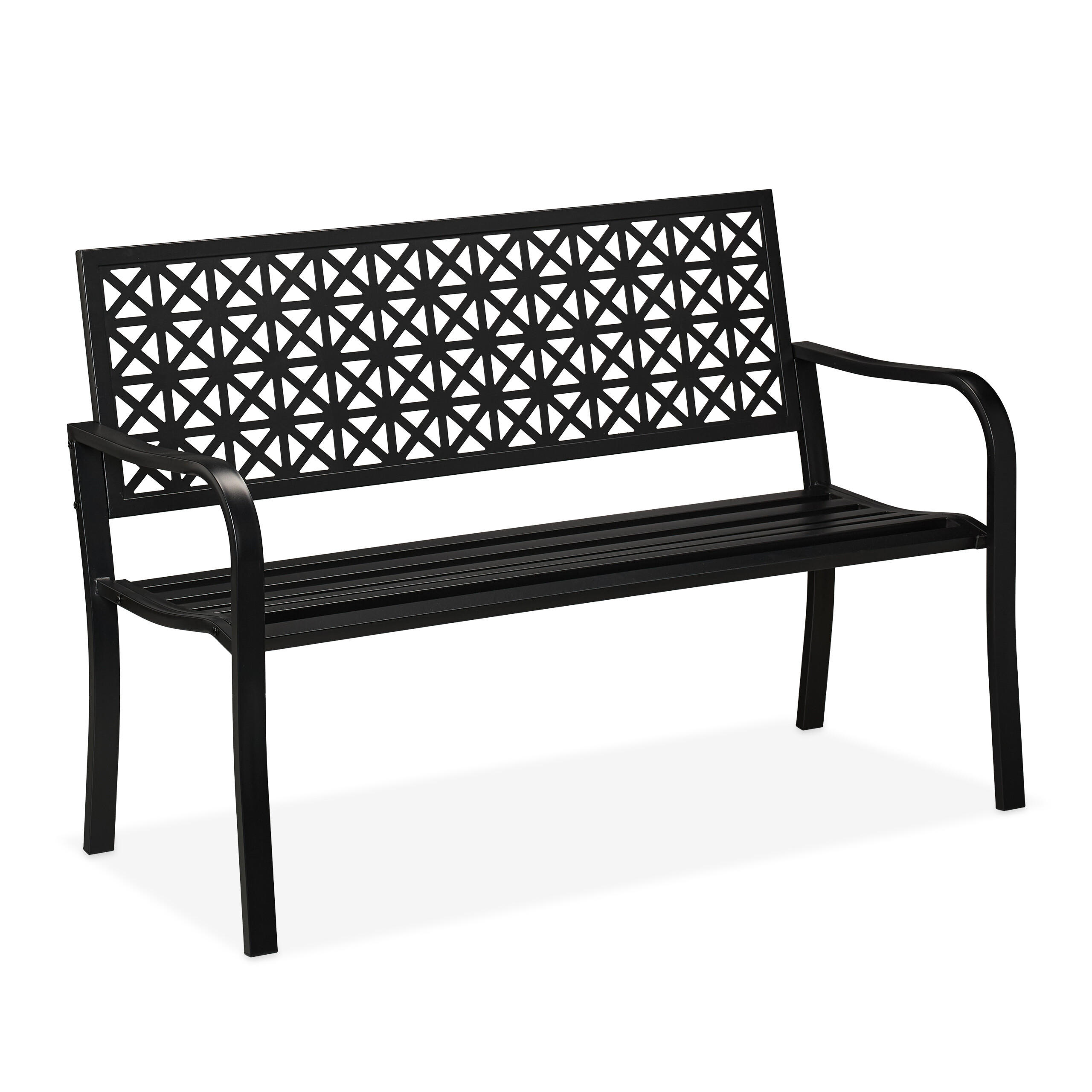 Relaxdays ZAHRADNÍ LAVICE Černá ocel 2-místná geometrický vzor 127 cm
