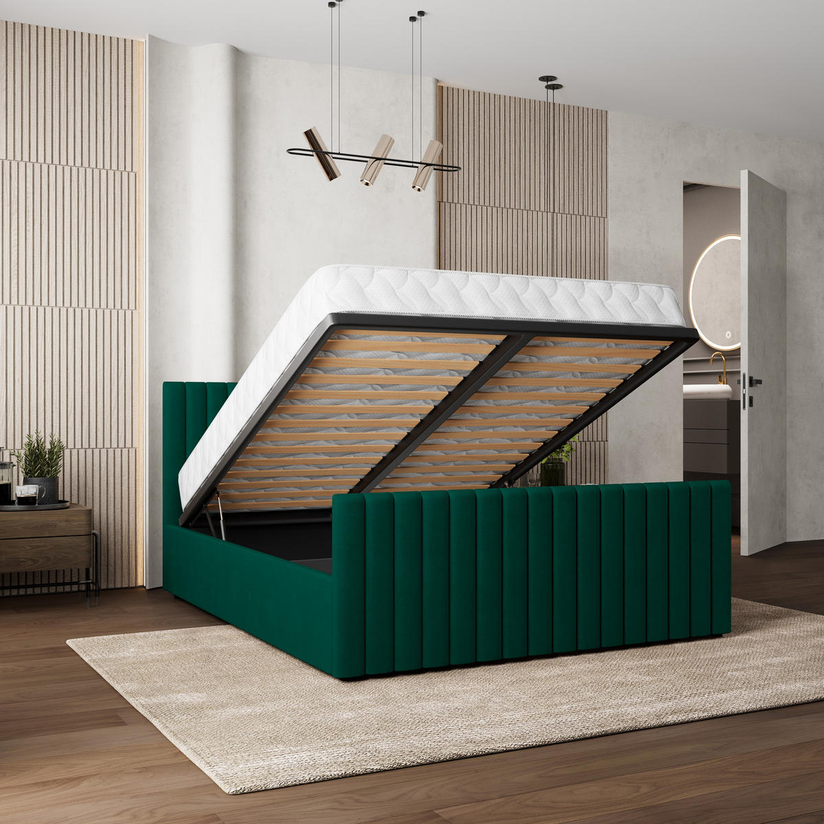 POLSTERBETT CANOVA 160x200 cm mit Bettkästen - Grün - Grün, Holz (160/200cm) - MASSENO