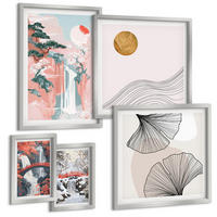 BILDER SET 5er Set - 50x50 cm & 20x30 cm & 40x60 cm Silberner Rahmen - Wasserfälle, Brücken, Bäume, Jahreszeiten - Silberfarben, Kunststoff (40/60cm) - TULUP