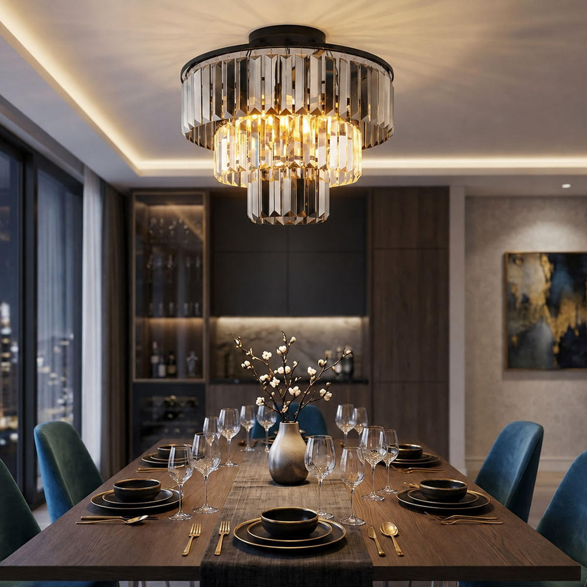LED DECKENLEUCHTE Kristalle Glas Schwarz - Schwarz, Glas (40/40/33cm) - Globo Lighting