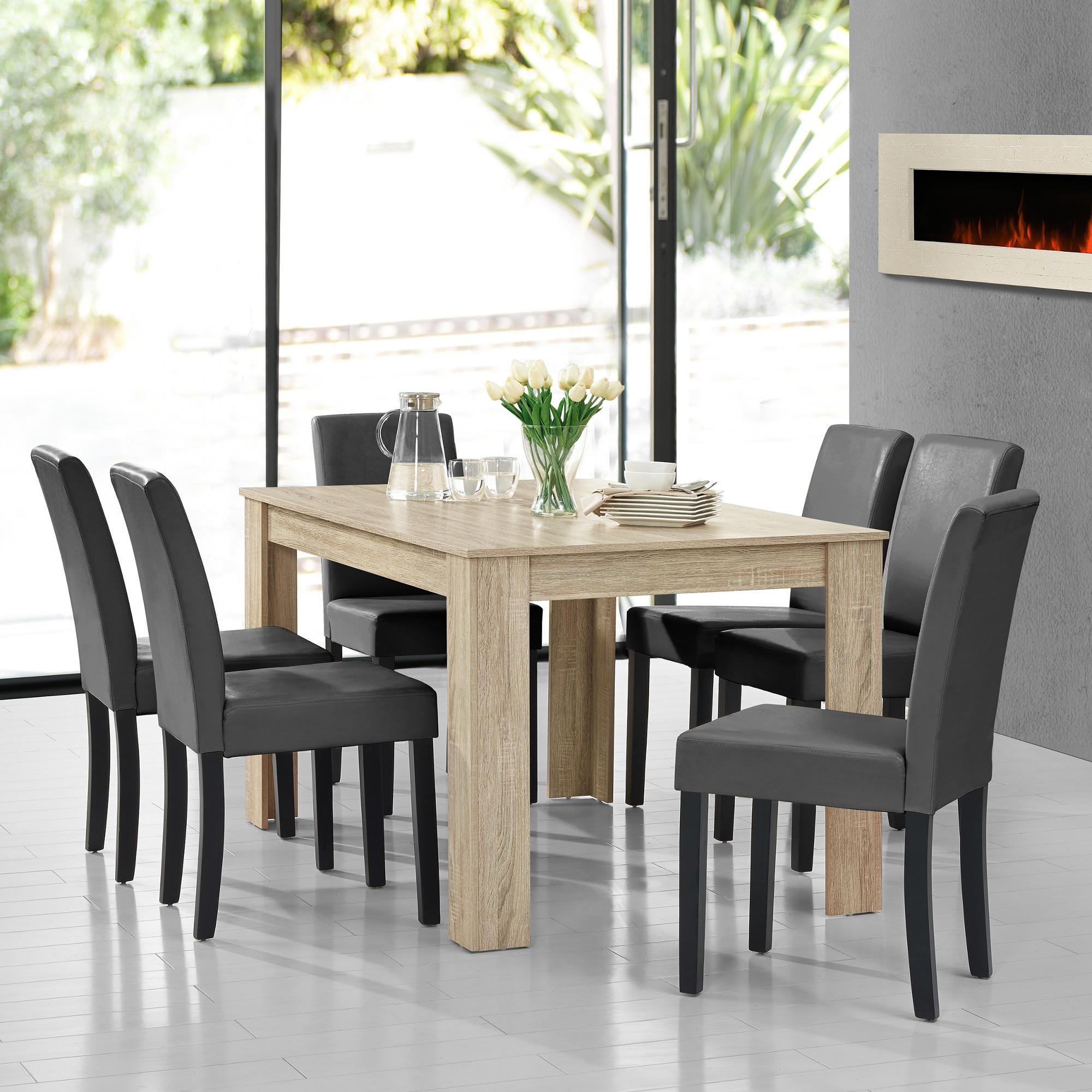 TISCHGRUPPE Forssa - Dunkelgrau/Naturfarben, Holz/Holzwerkstoff (140/77/90cm) - [en.casa]