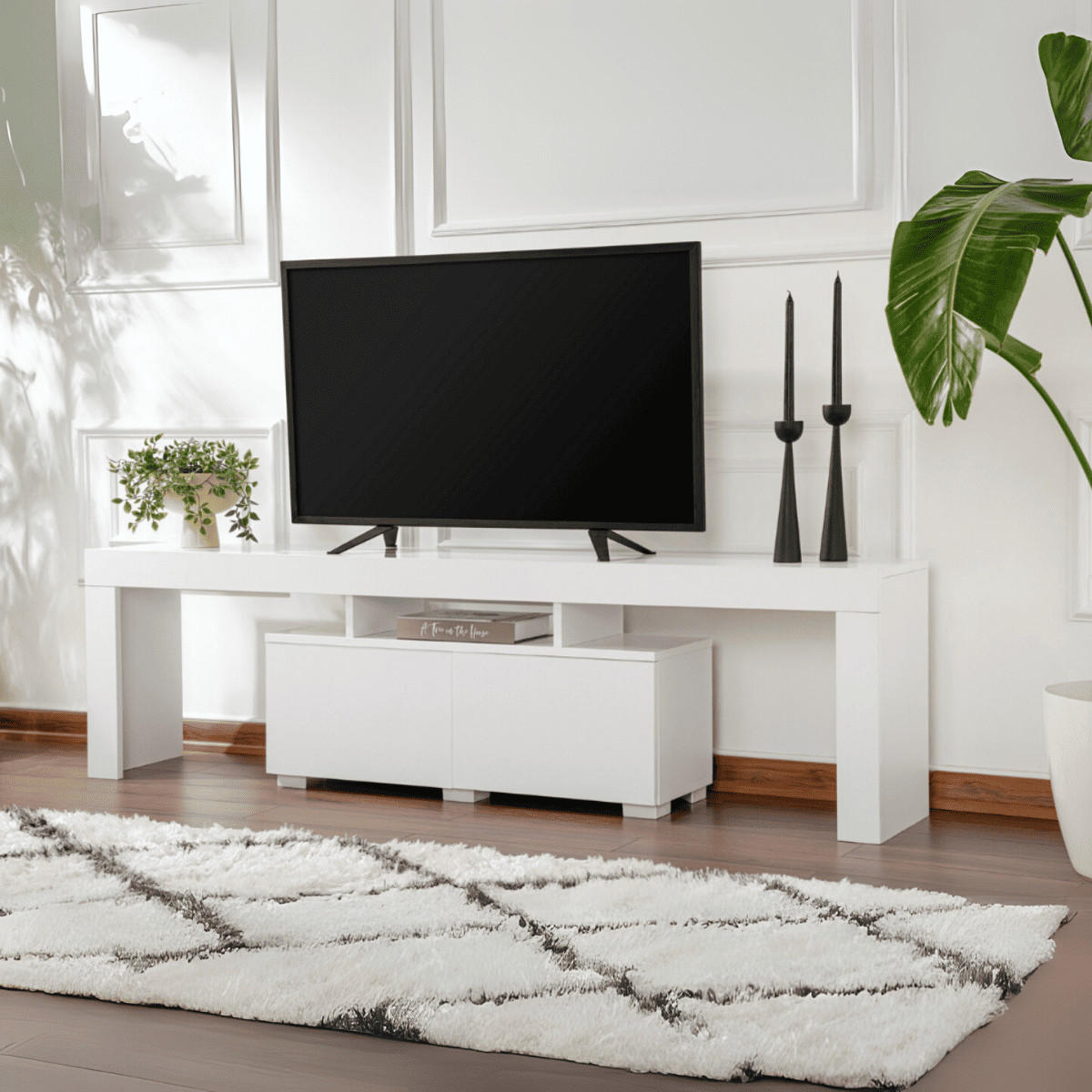 TV-MÖBEL mit 2 Klapptüren 180/31/50 cm - Weiß, Holzwerkstoff (31.3/50/180cm) - Calicosy